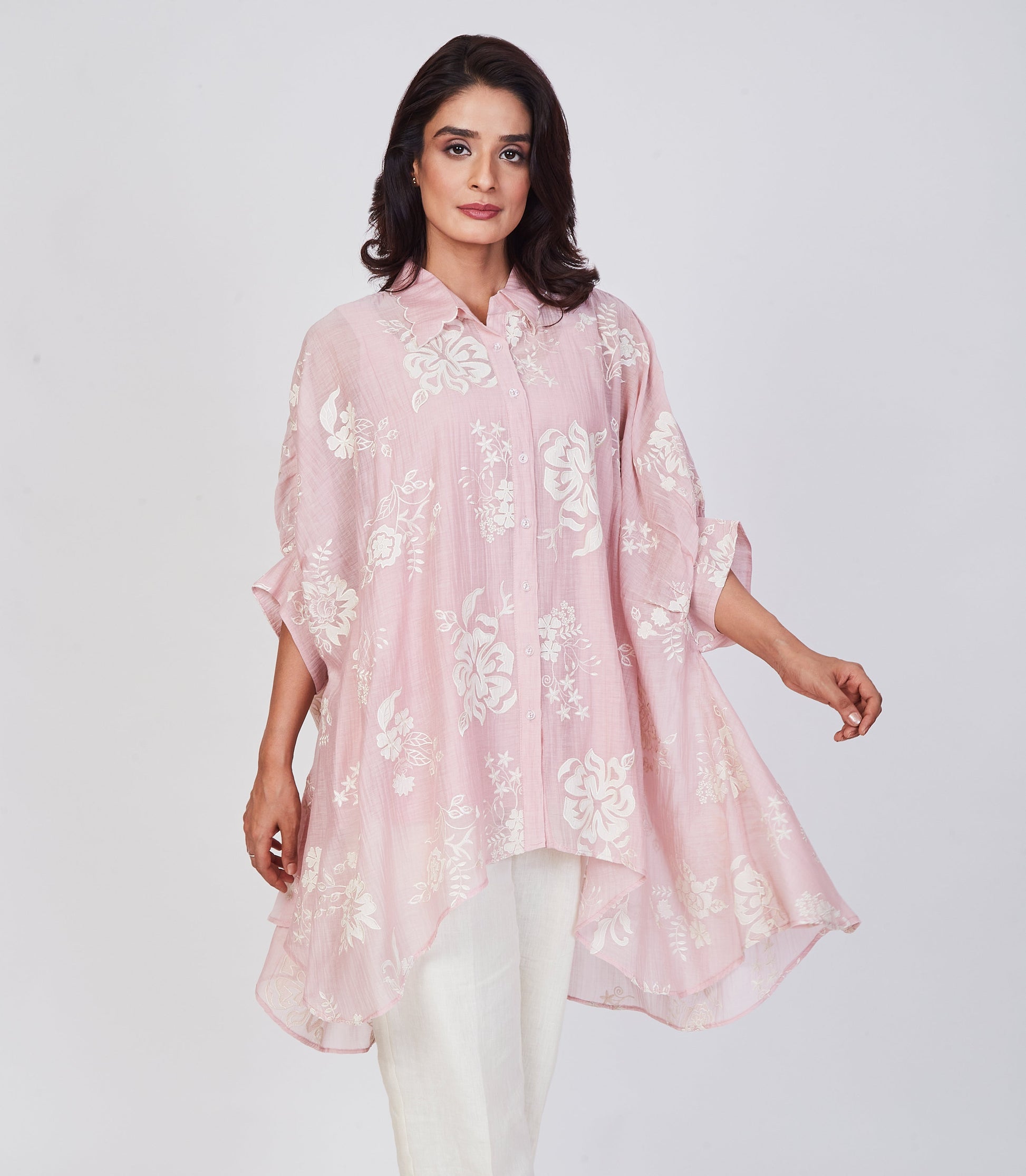 Blush Pink Floral Embroidered Tunic