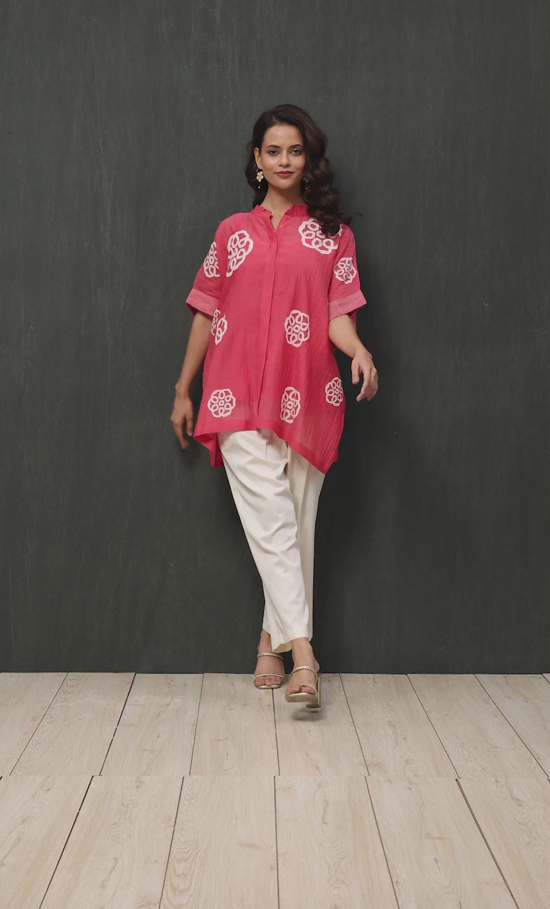 Coral & White Embroidered Mul Chanderi Top