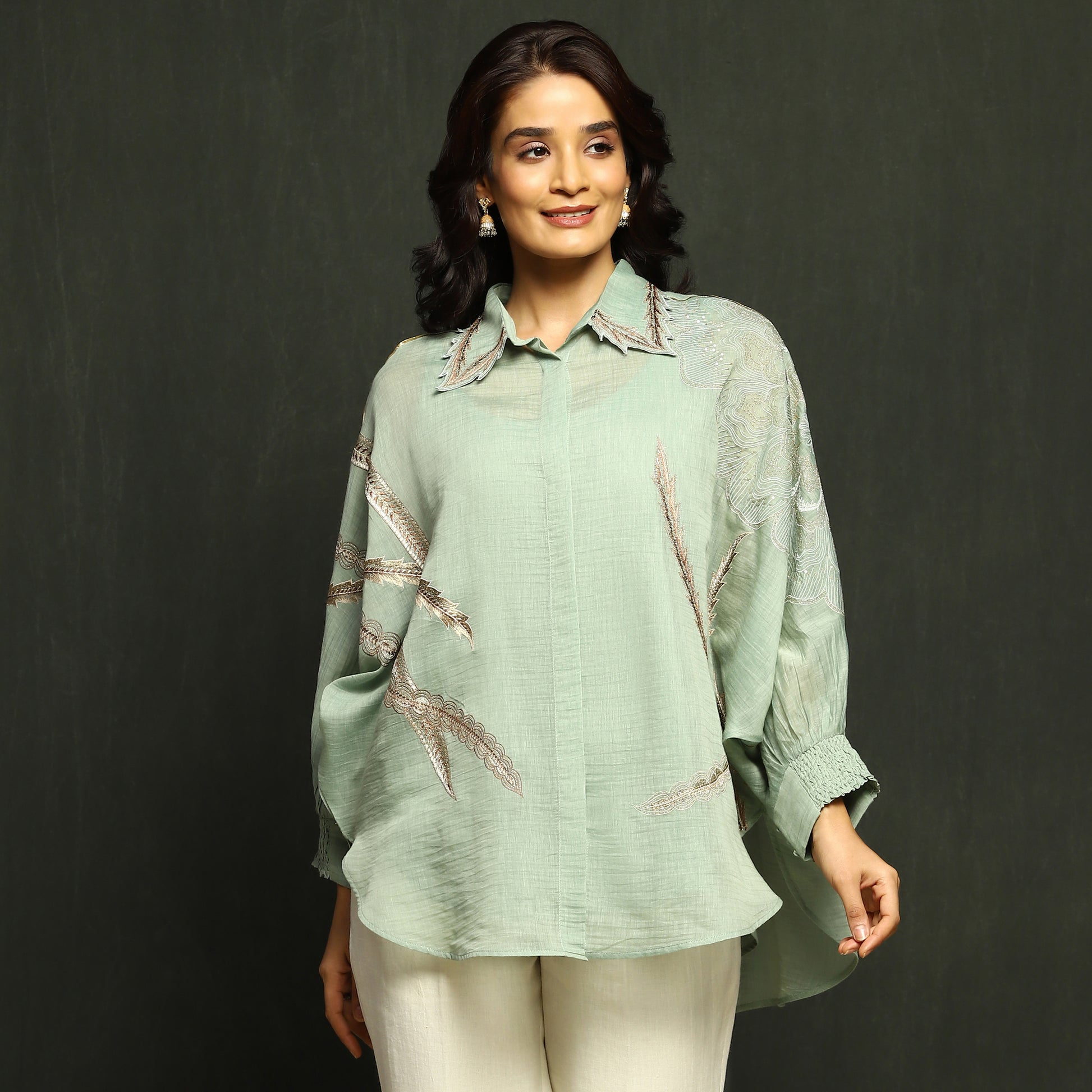 Flowy Pistachio Mul-Chanderi Top