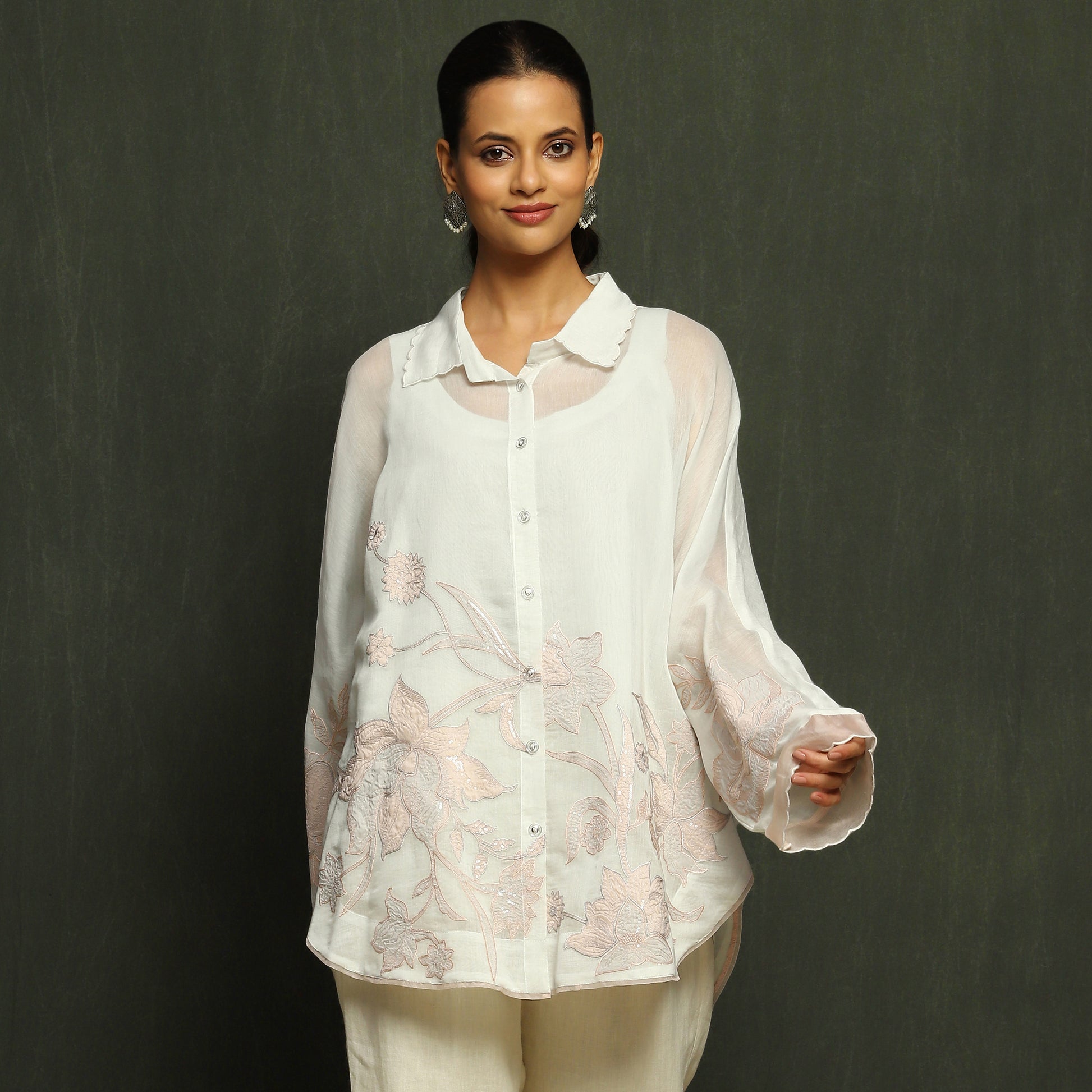 Mauve Embroidered Mul Chanderi Top