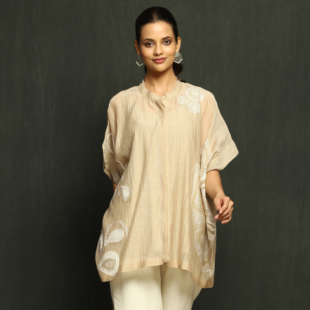 Ecru Embroidered Poncho Top