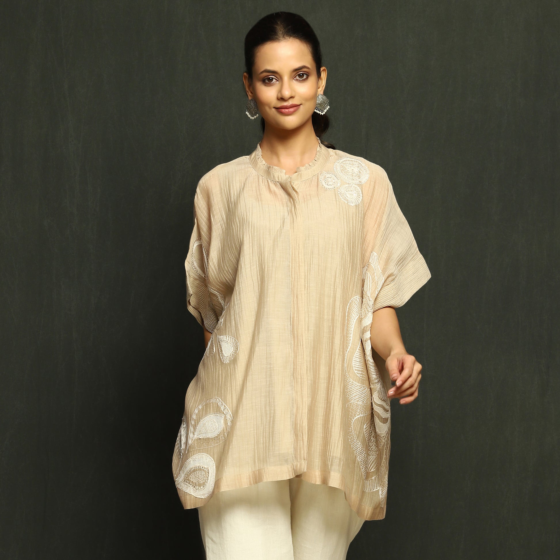 Ecru Embroidered Poncho Top