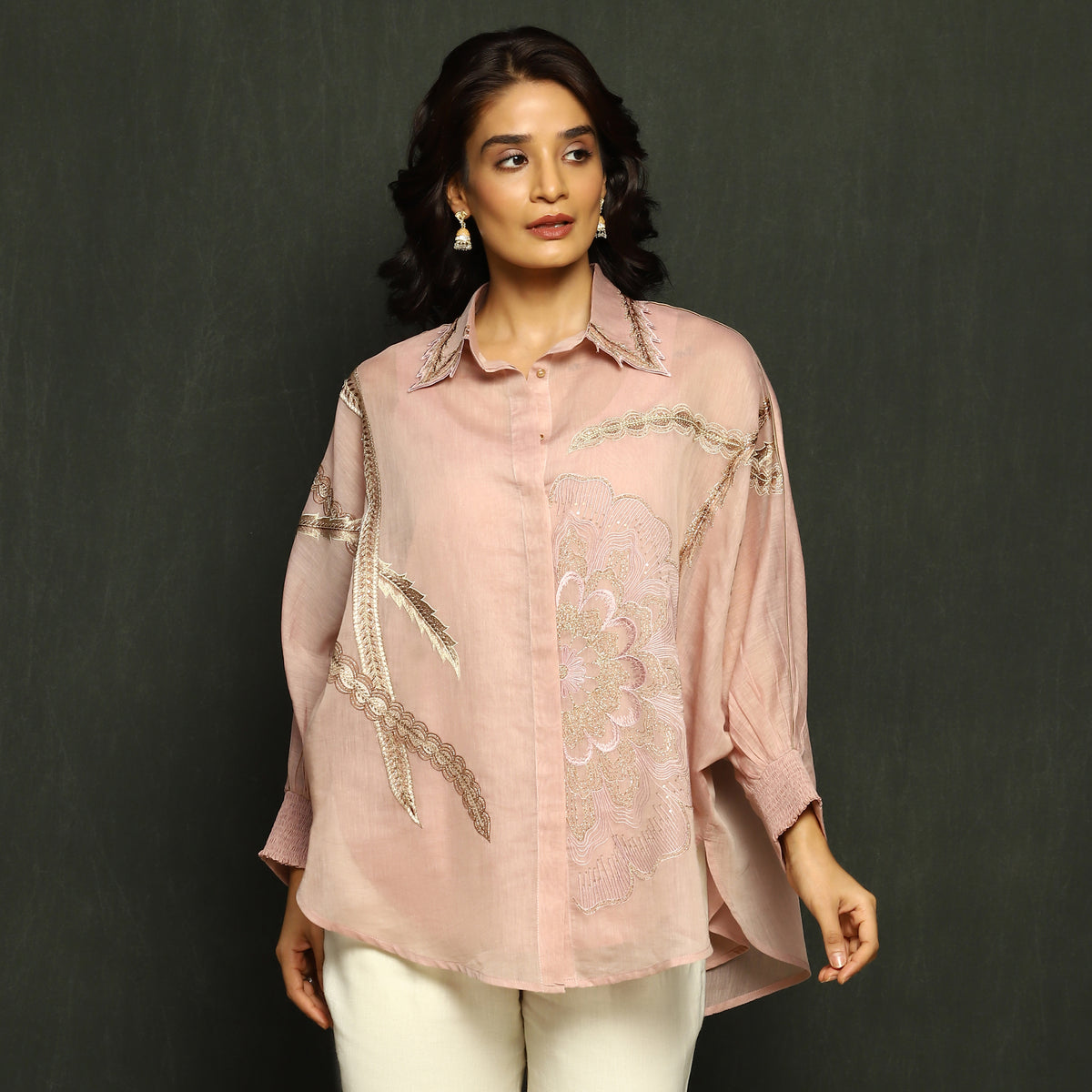 Pink Embroidered Mul Chanderi Top