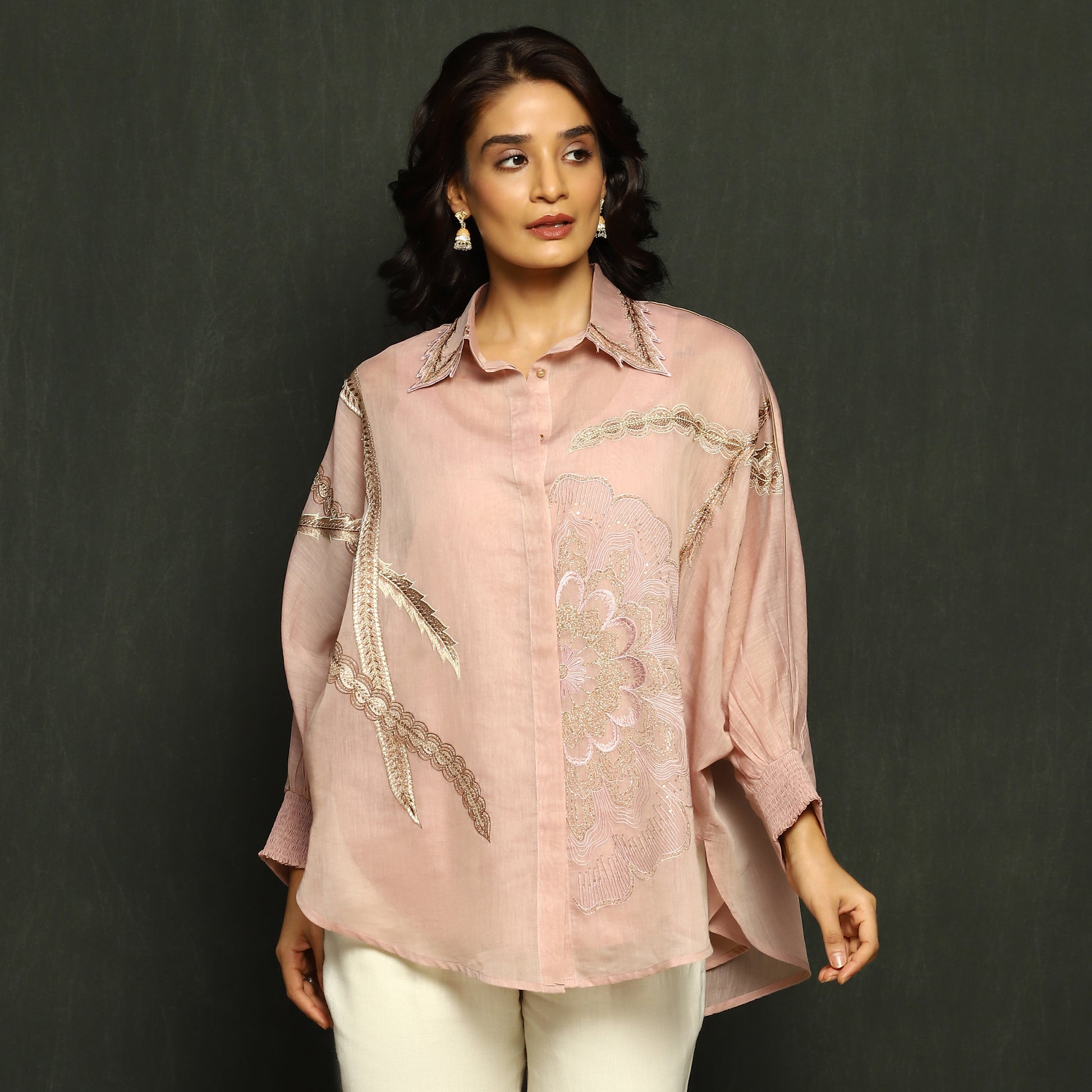 Pink Embroidered Mul Chanderi Top