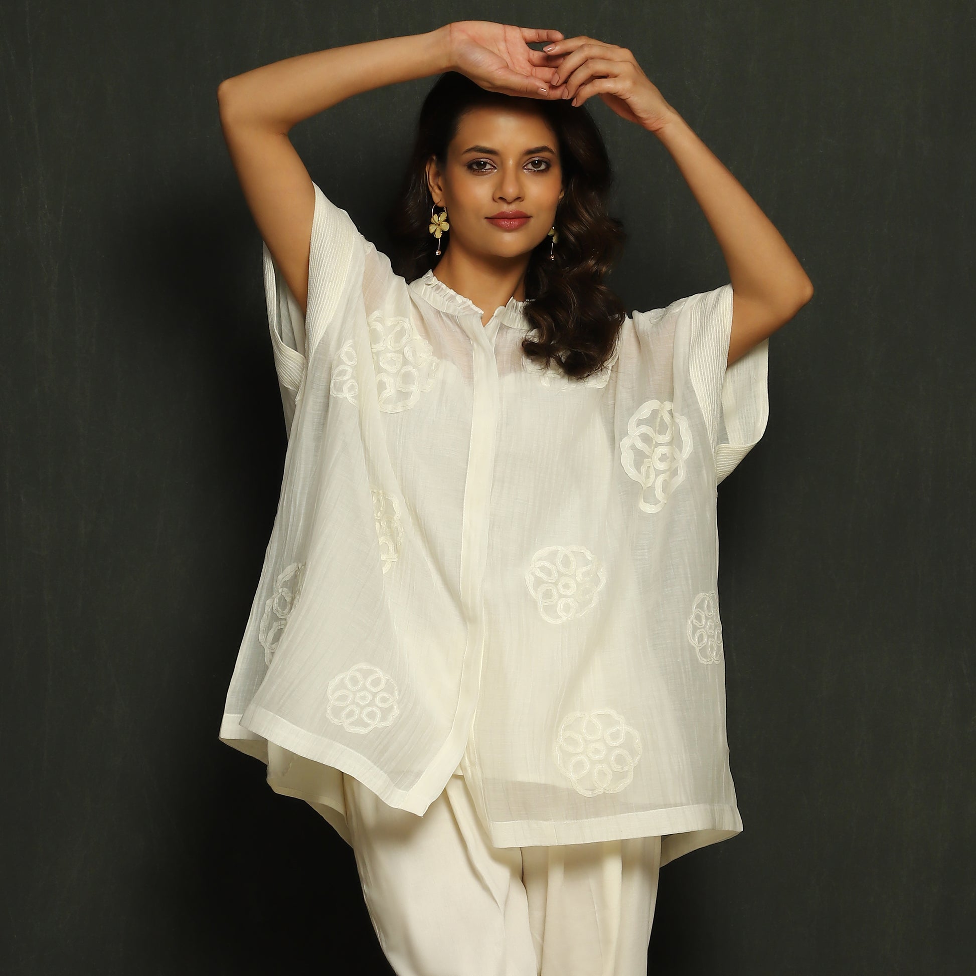 White Embroidered Mul Chanderi Top