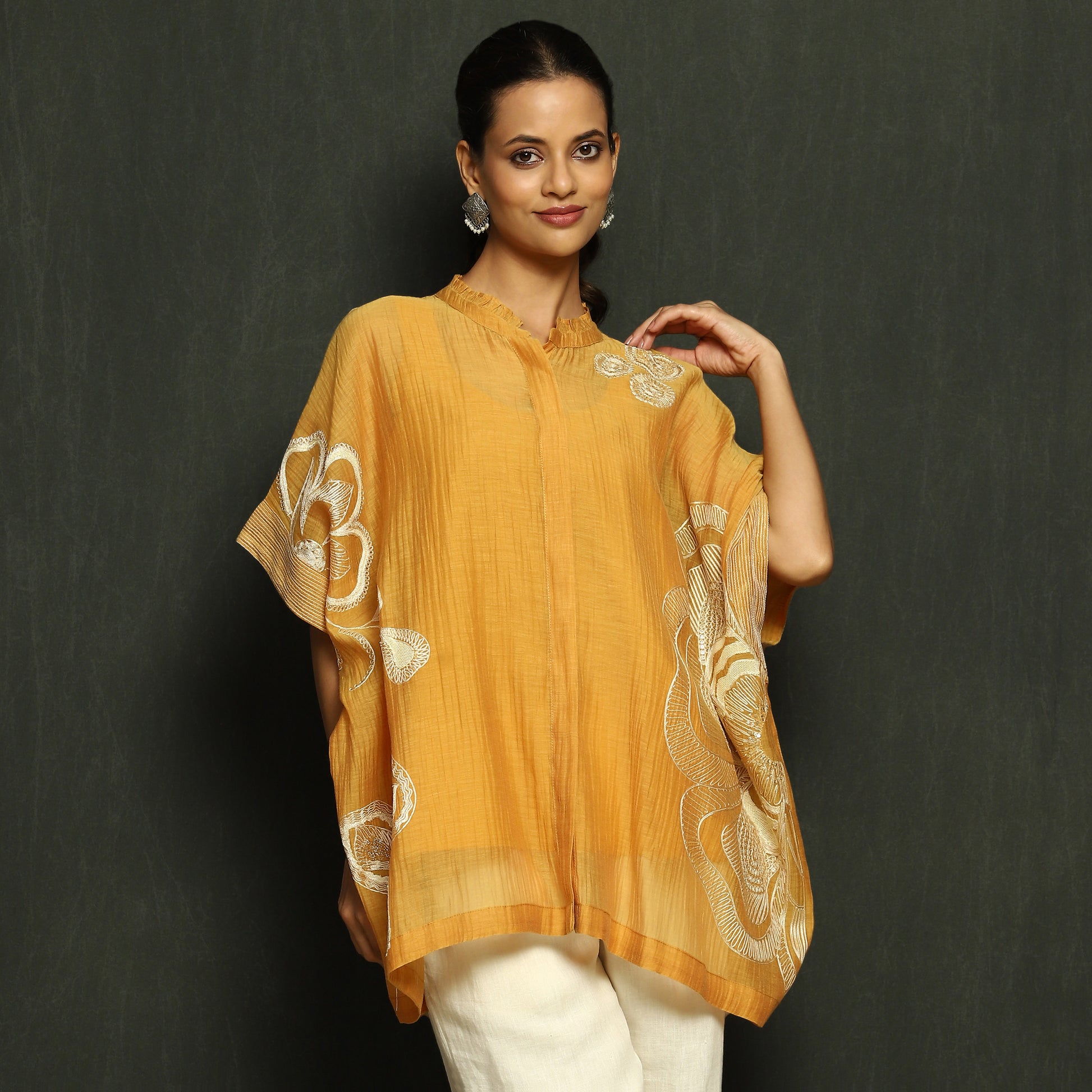 Marigold Embroidered Poncho Top