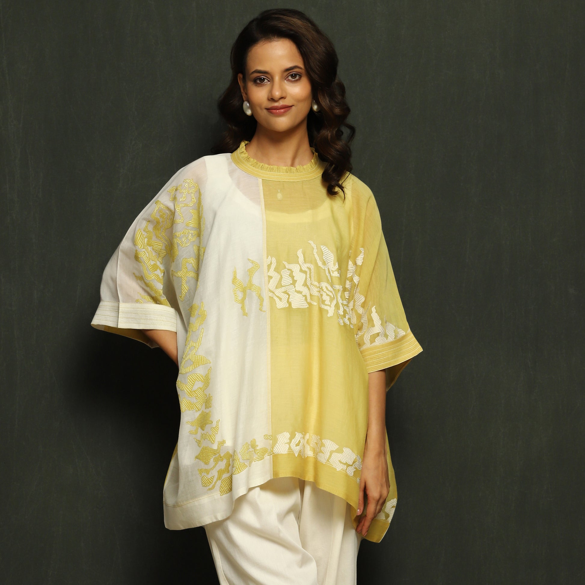 Dual-Tone Lemon & Ivory Embroidered Tunic
