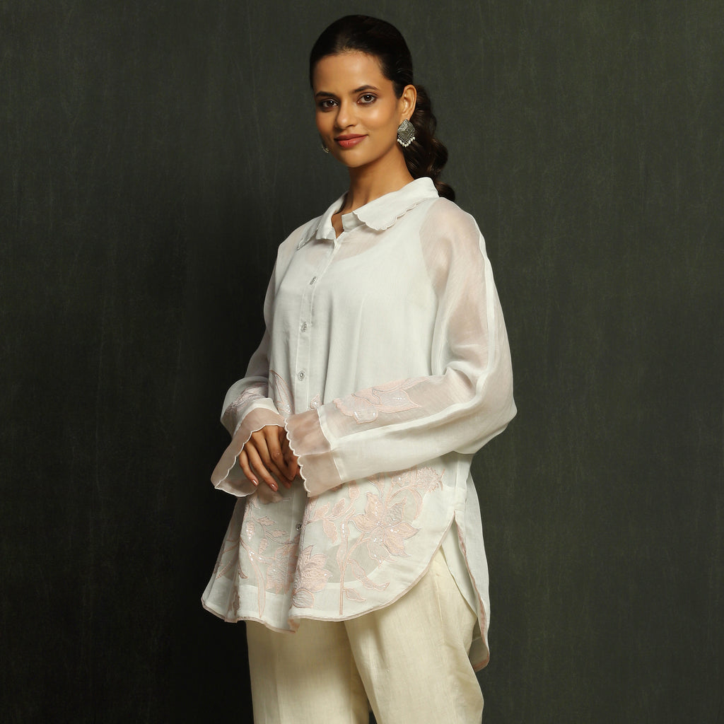 Mauve Embroidered Mul Chanderi Top