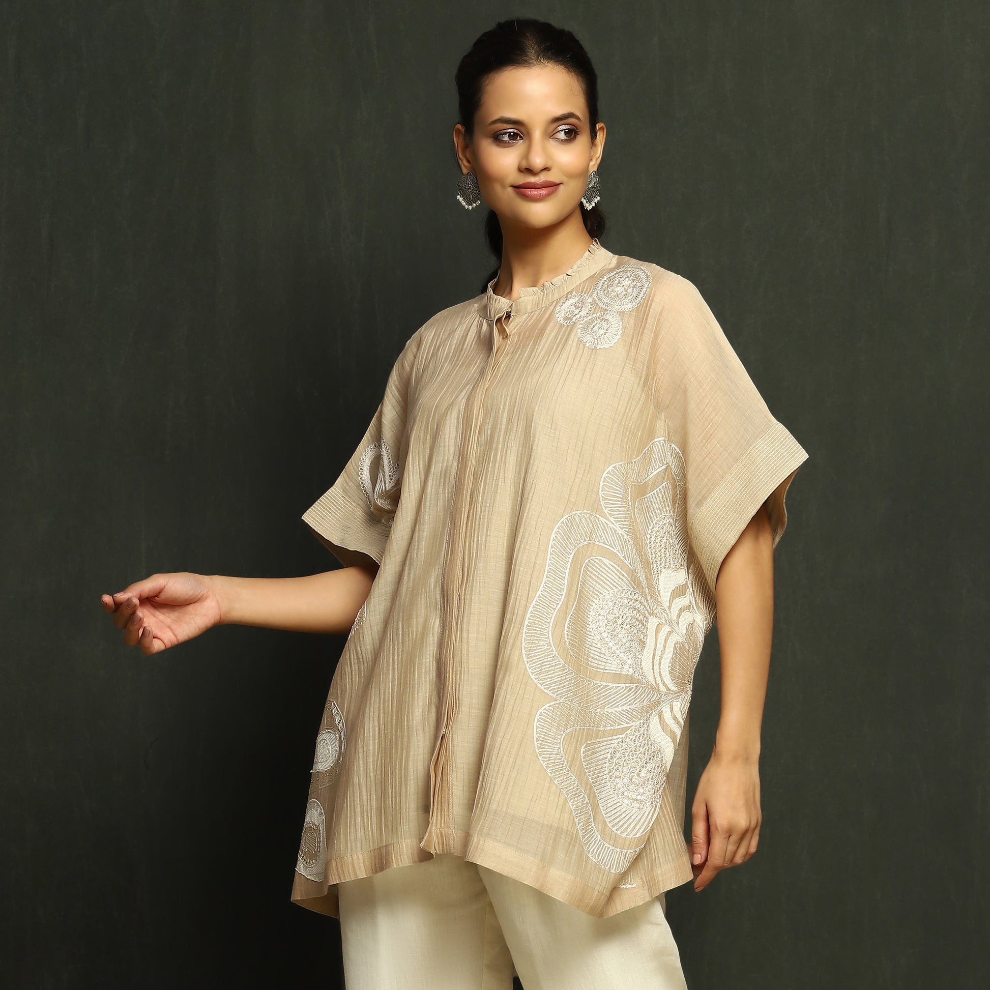 Ecru Embroidered Poncho Top