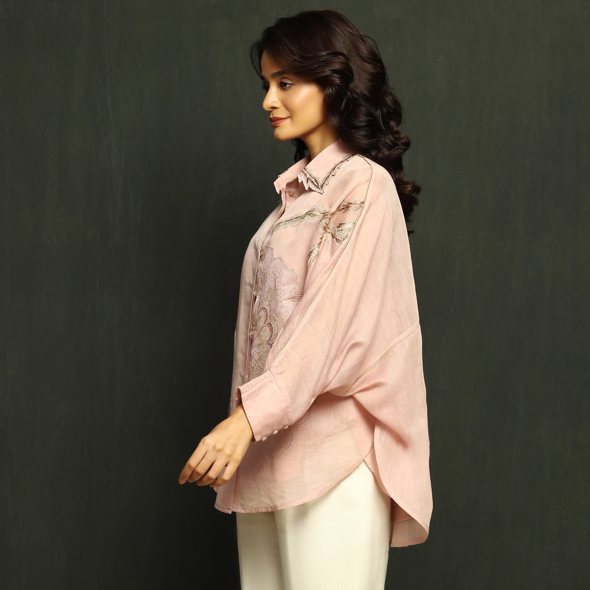Pink Embroidered Mul Chanderi Top