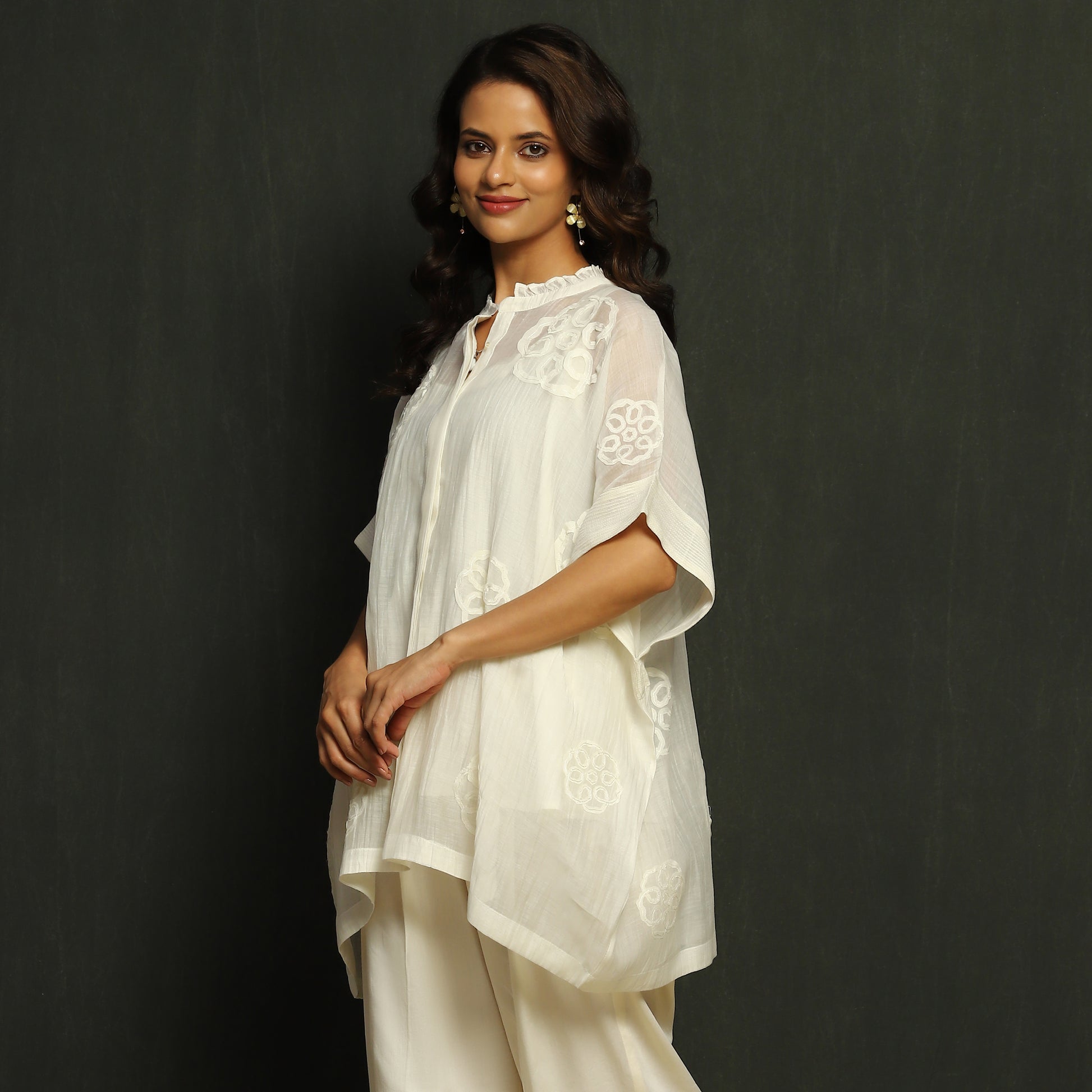White Embroidered Mul Chanderi Top