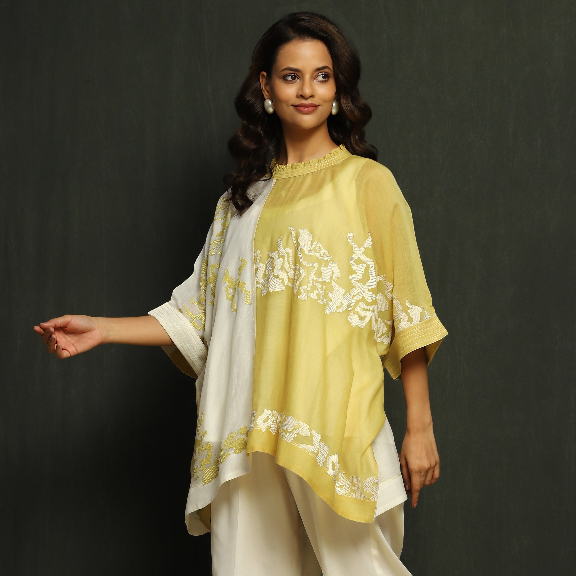 Dual-Tone Lemon & Ivory Embroidered Tunic