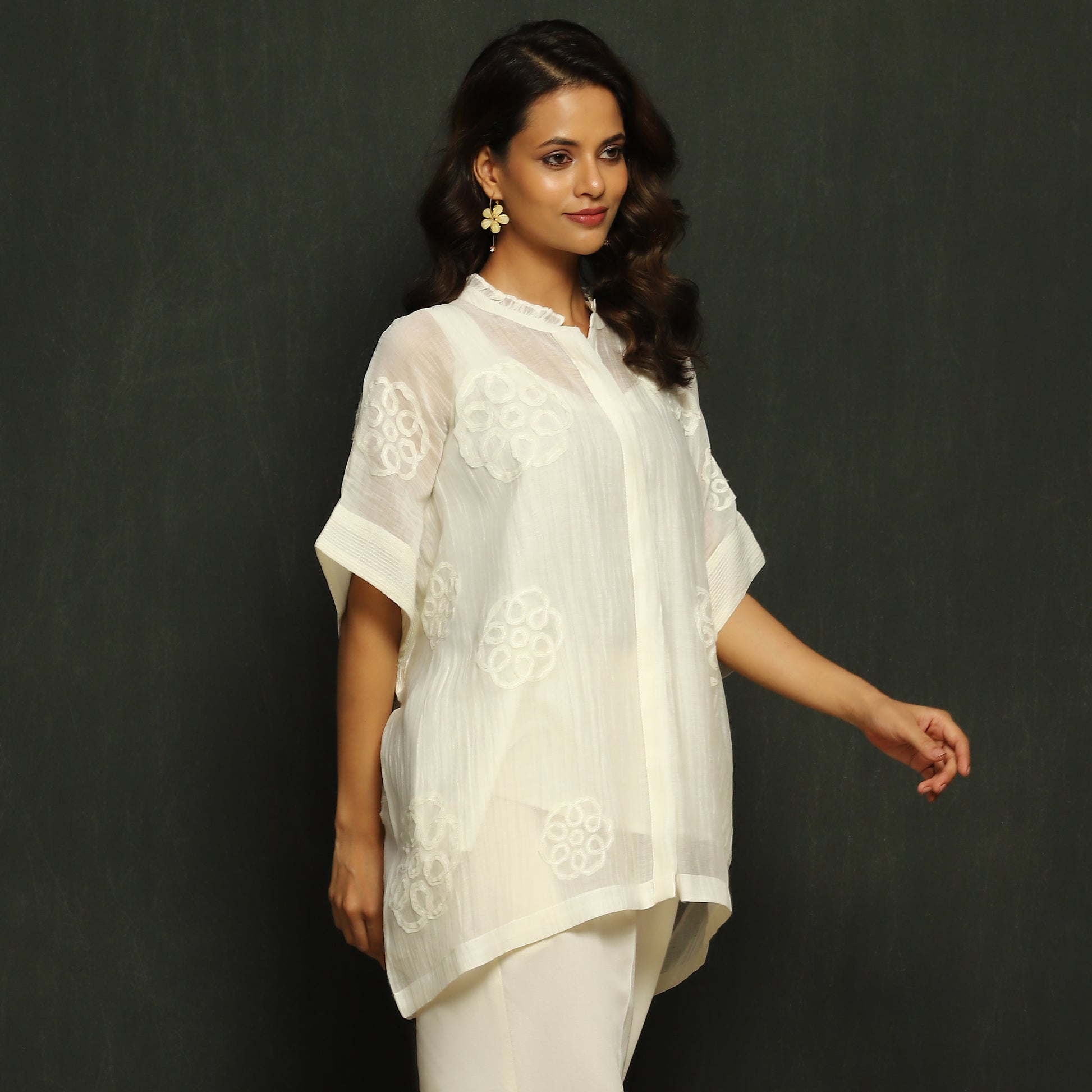 White Embroidered Mul Chanderi Top