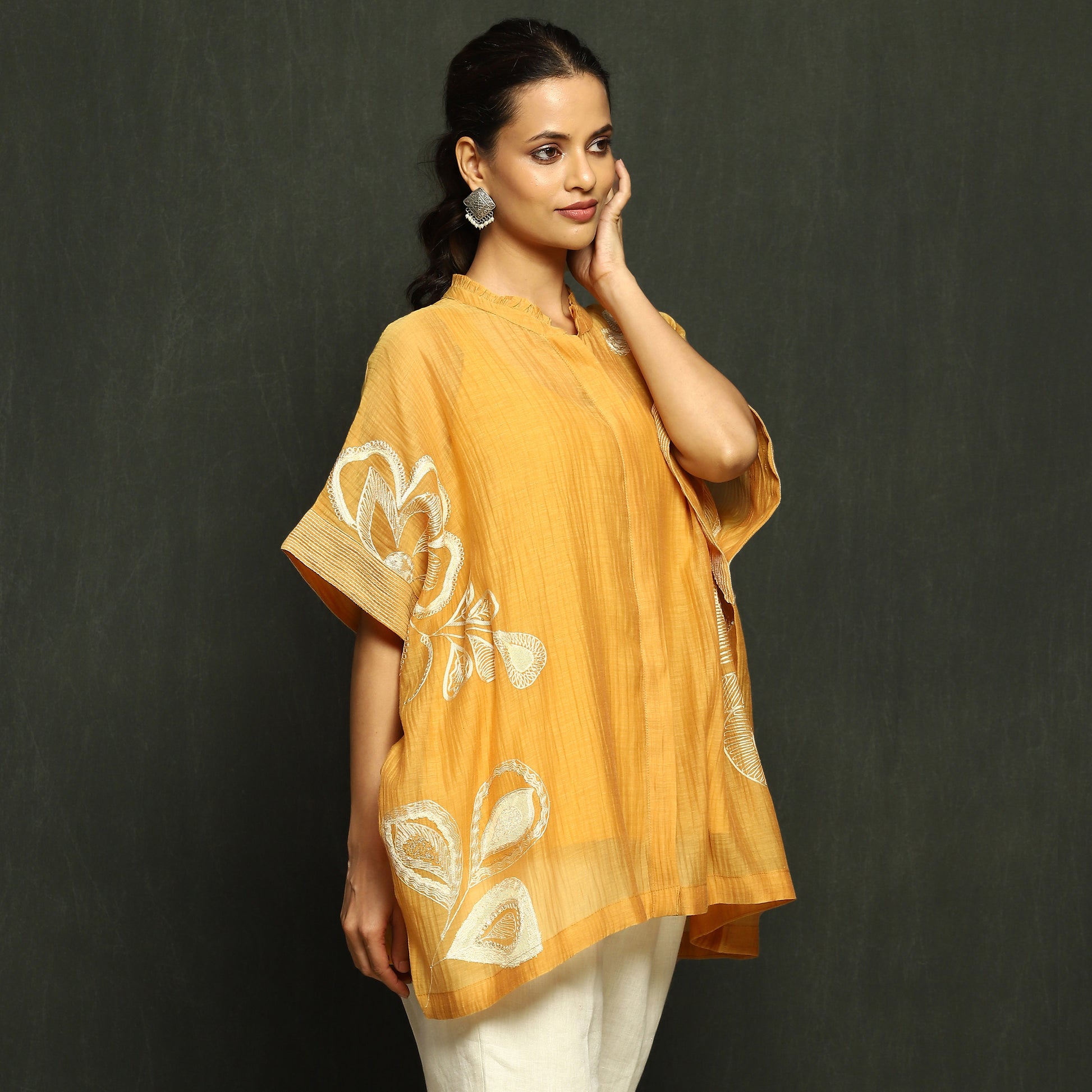 Marigold Embroidered Poncho Top