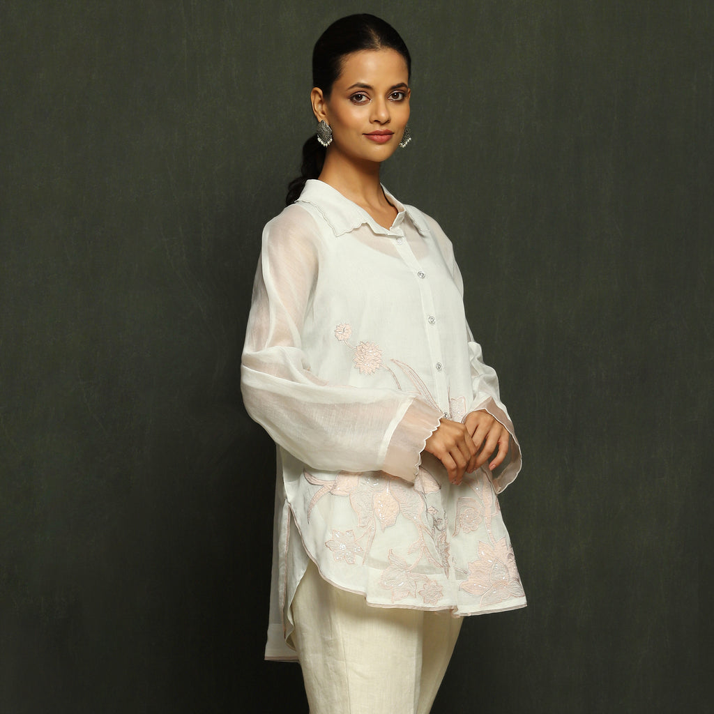 Mauve Embroidered Mul Chanderi Top