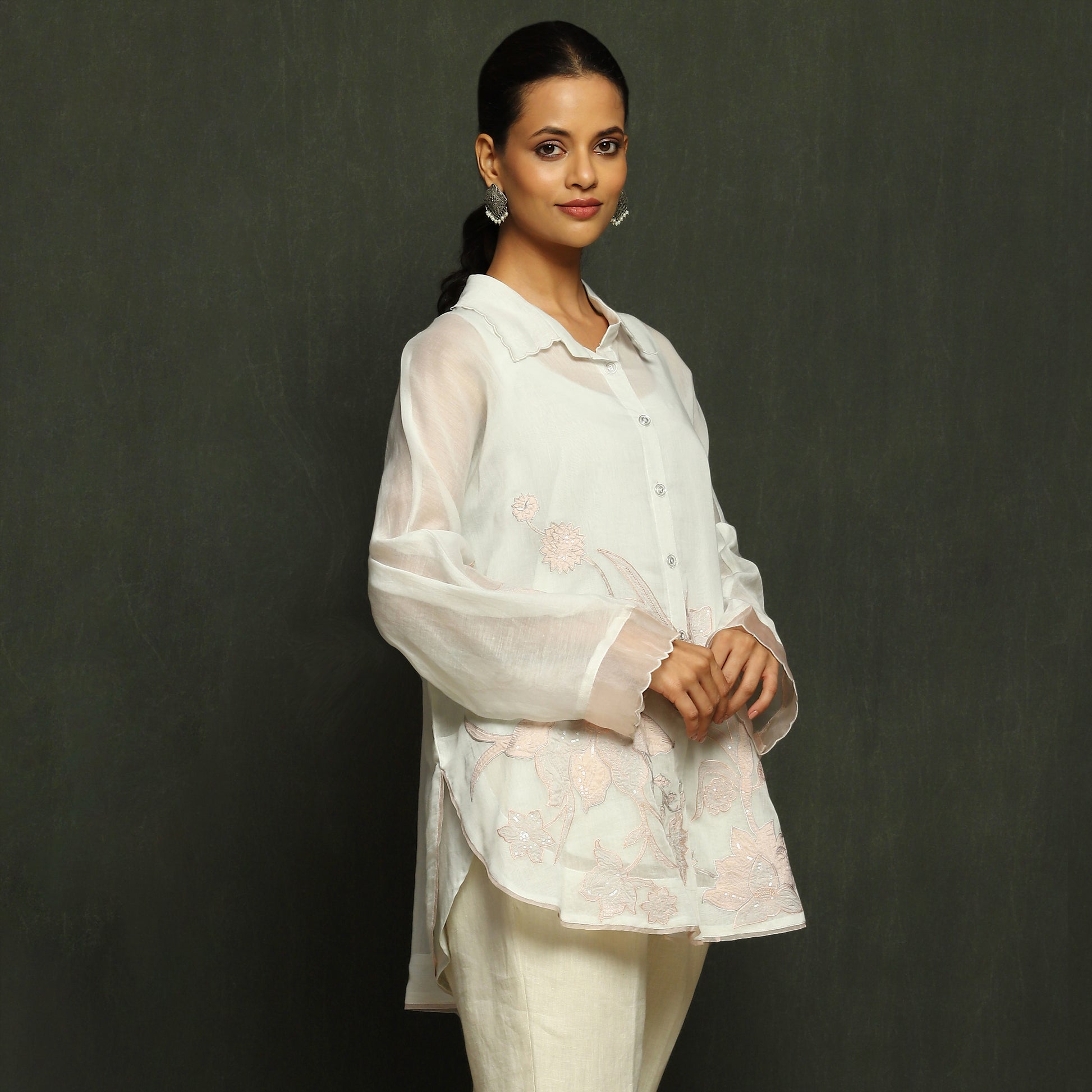 Mauve Embroidered Mul Chanderi Top