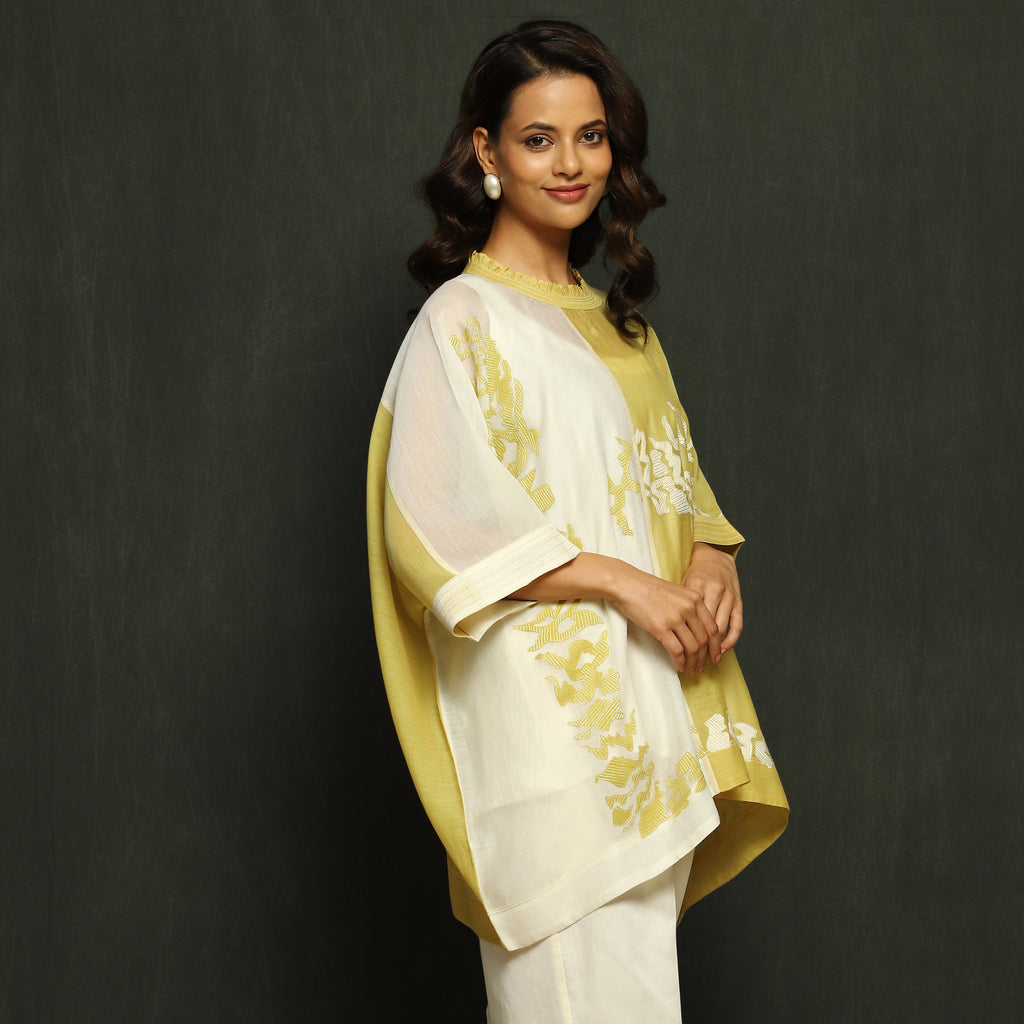 Dual-Tone Lemon & Ivory Embroidered Tunic