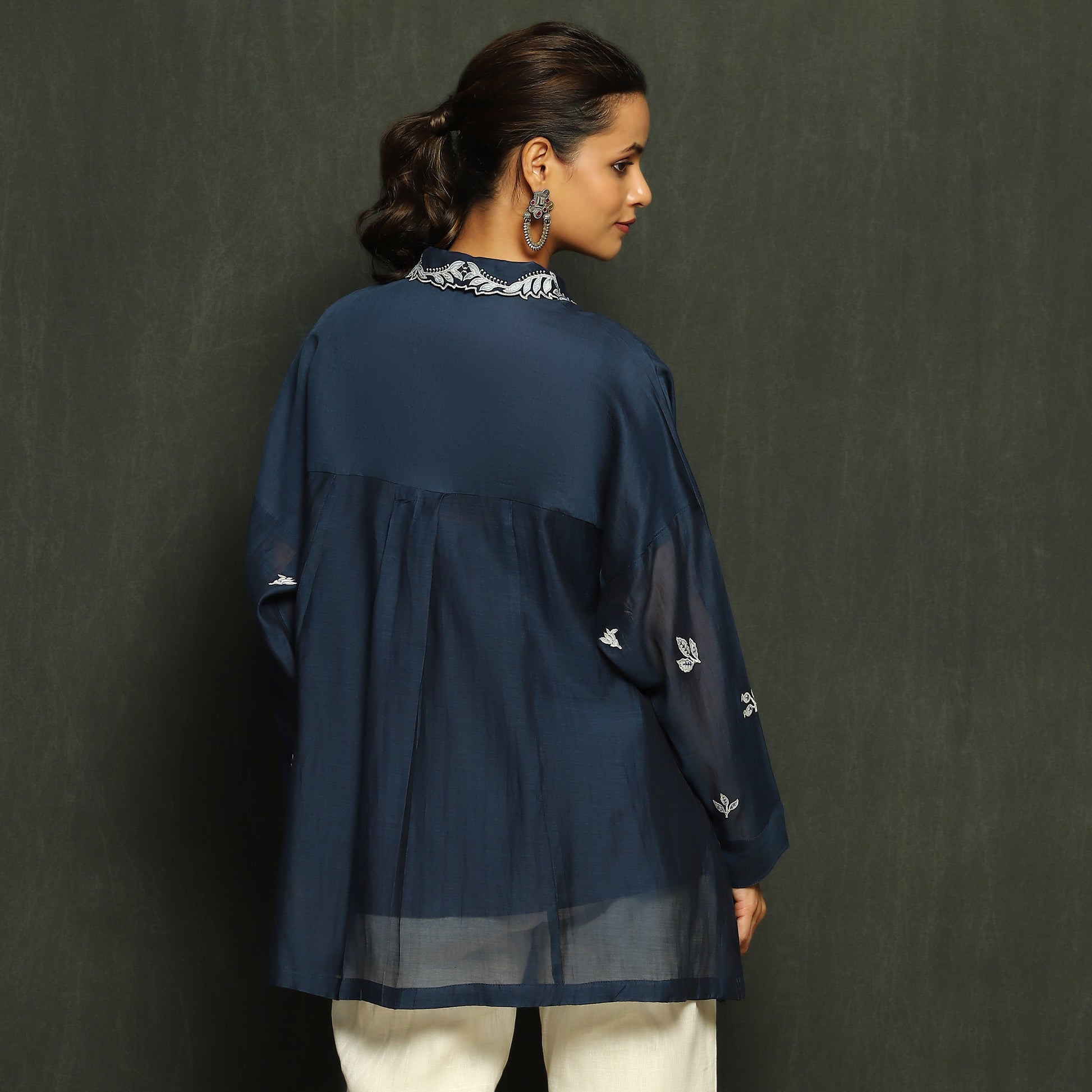 Midnight Blue Embroidered Mul Chanderi Blouse