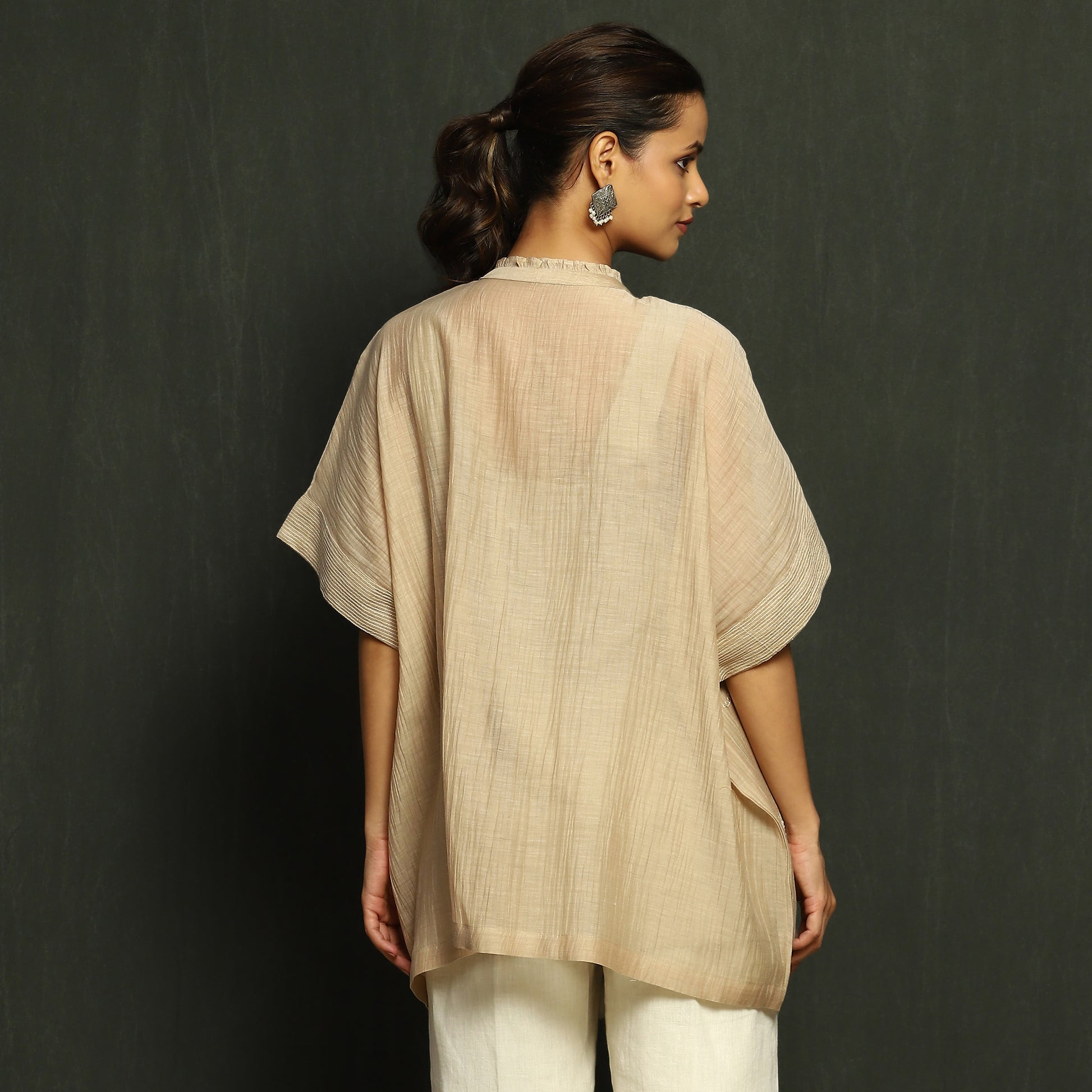 Ecru Embroidered Poncho Top
