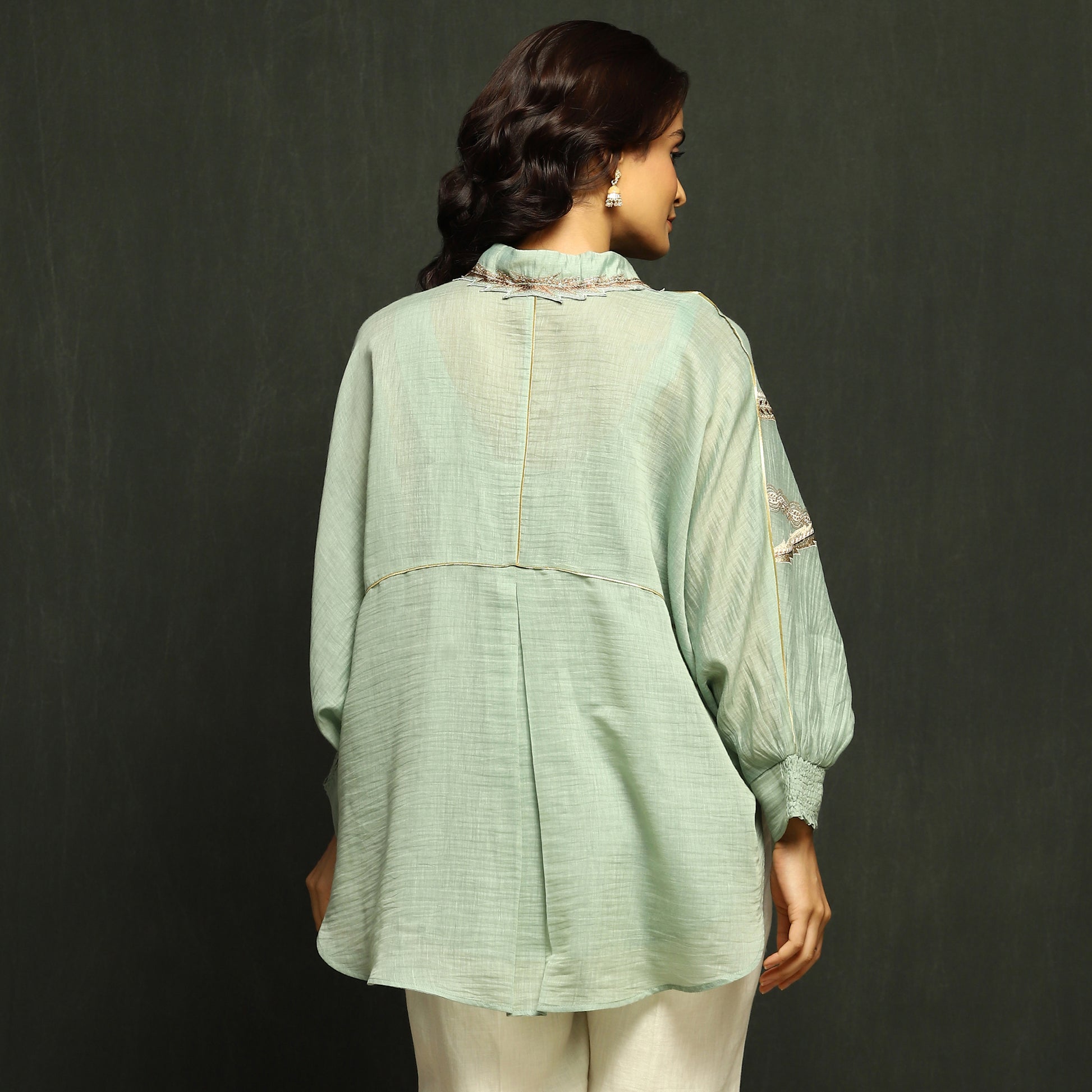 Flowy Pistachio Mul-Chanderi Top
