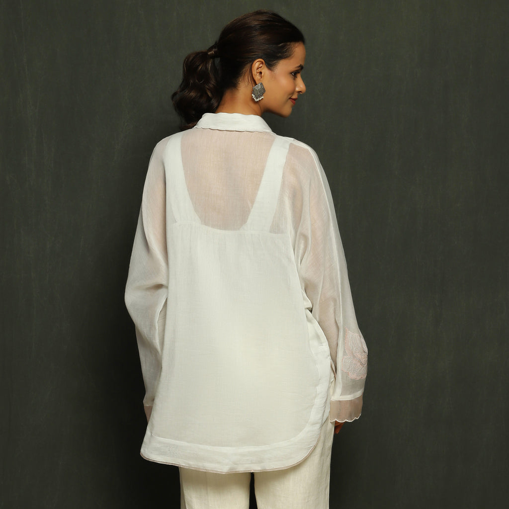 Mauve Embroidered Mul Chanderi Top
