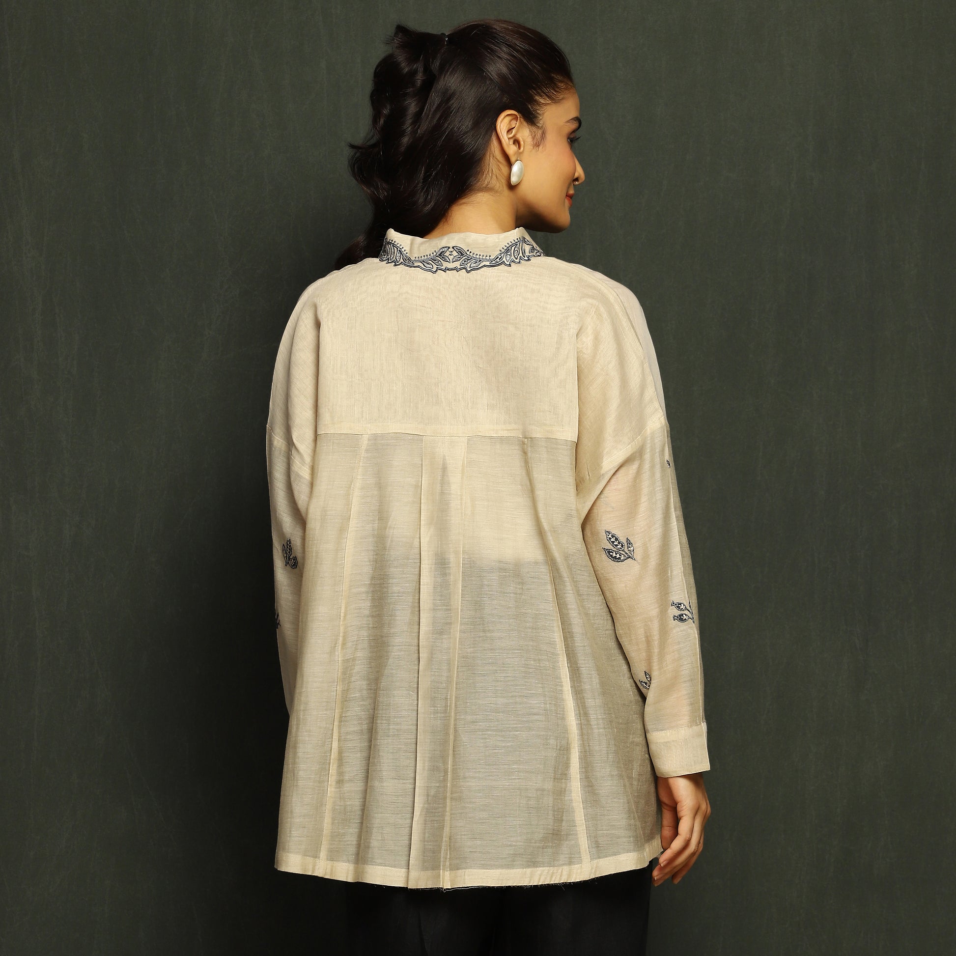 Ivory & Navy Floral Embroidered Tunic