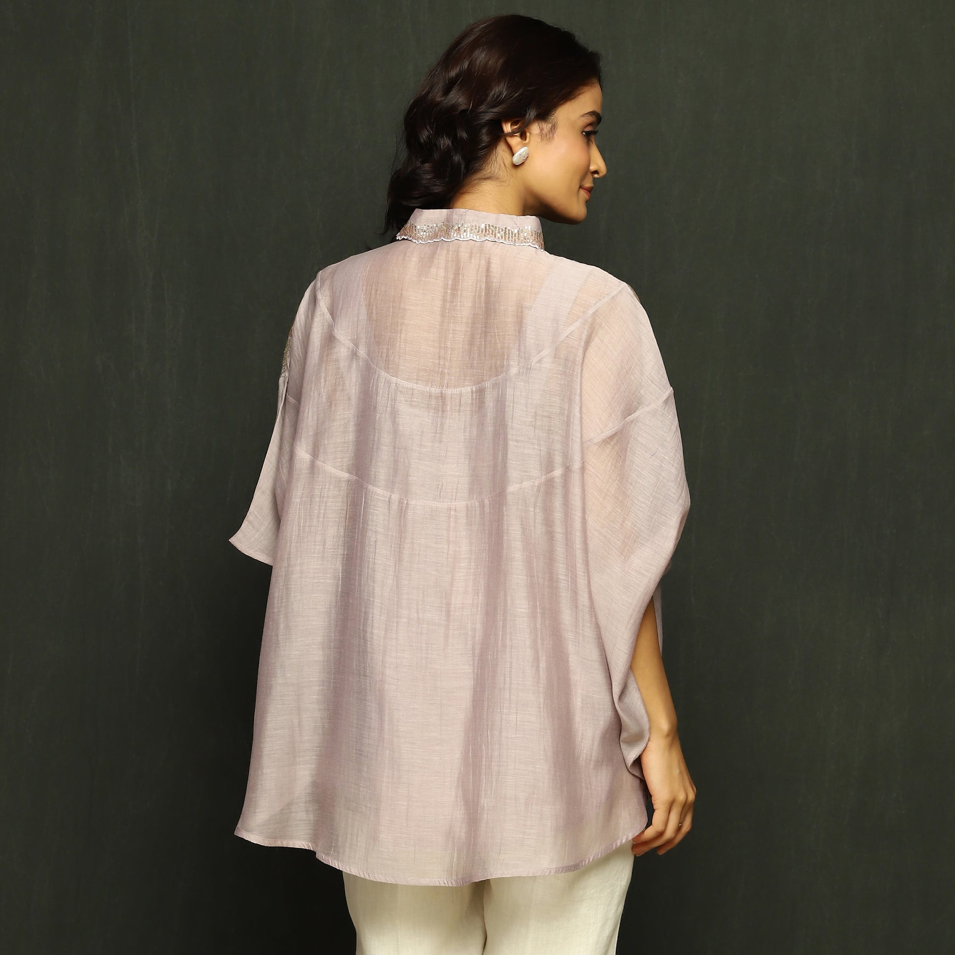 Mauve Embroidered Mul Chanderi Top