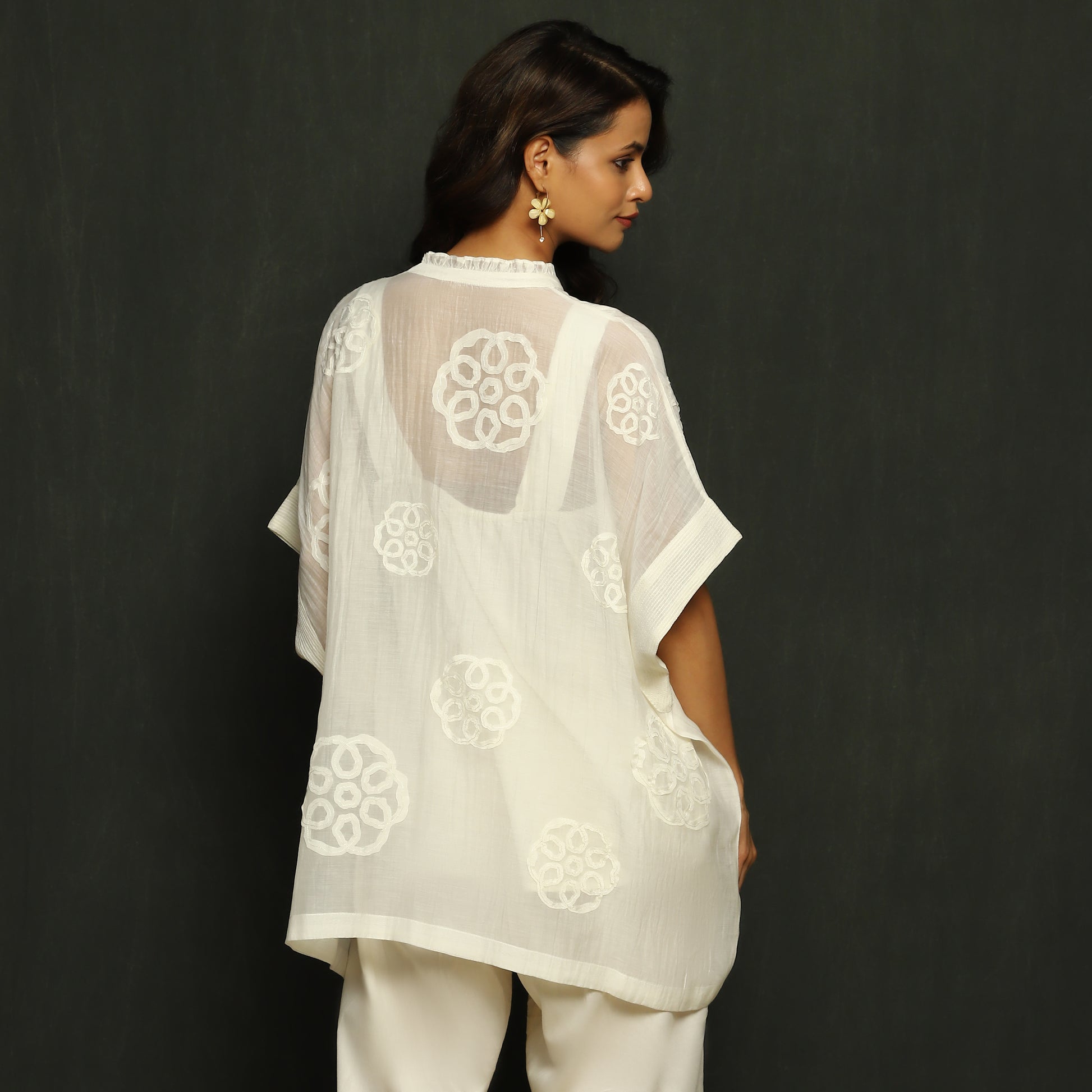 White Embroidered Mul Chanderi Top