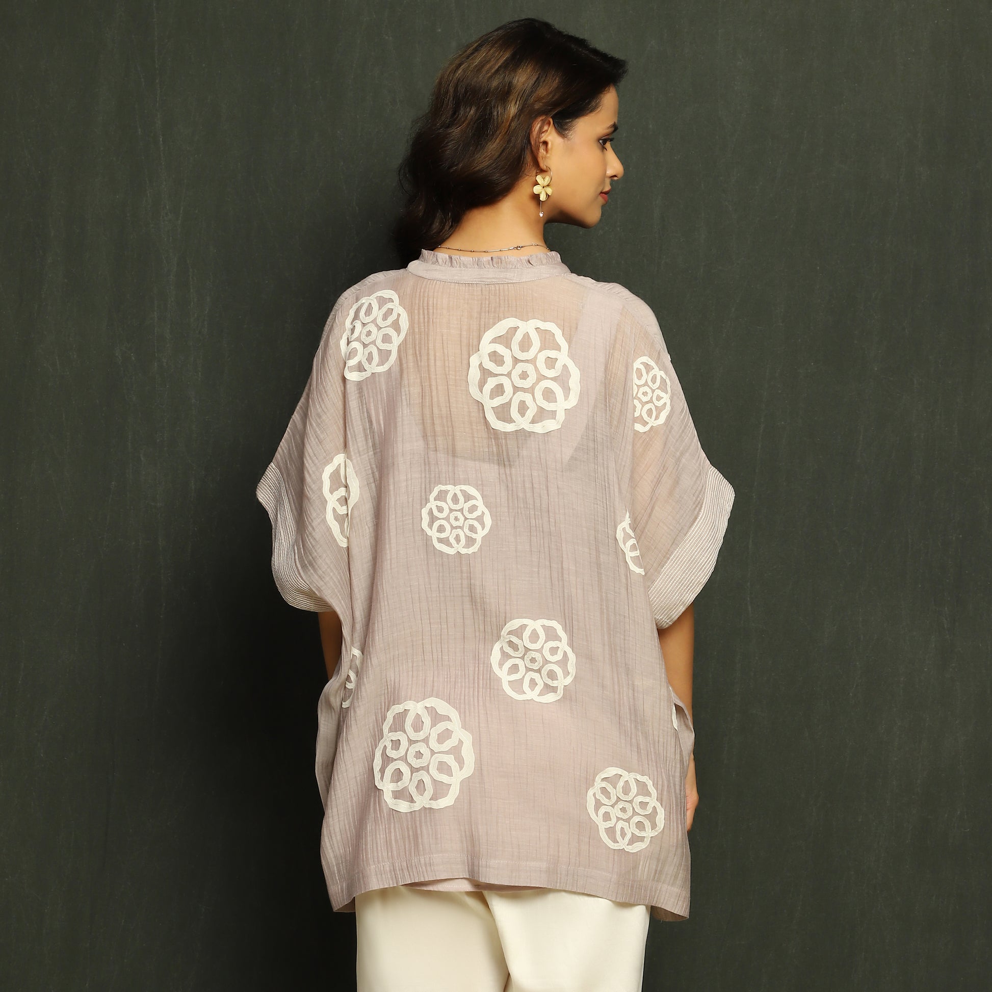 Taupe Embroidered Mul Chanderi Top