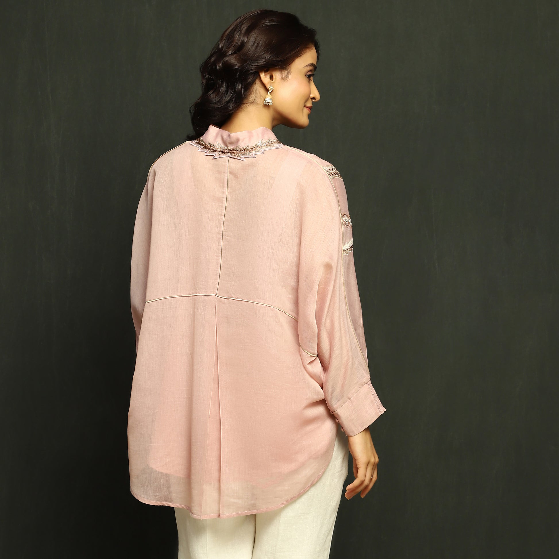 Pink Embroidered Mul Chanderi Top