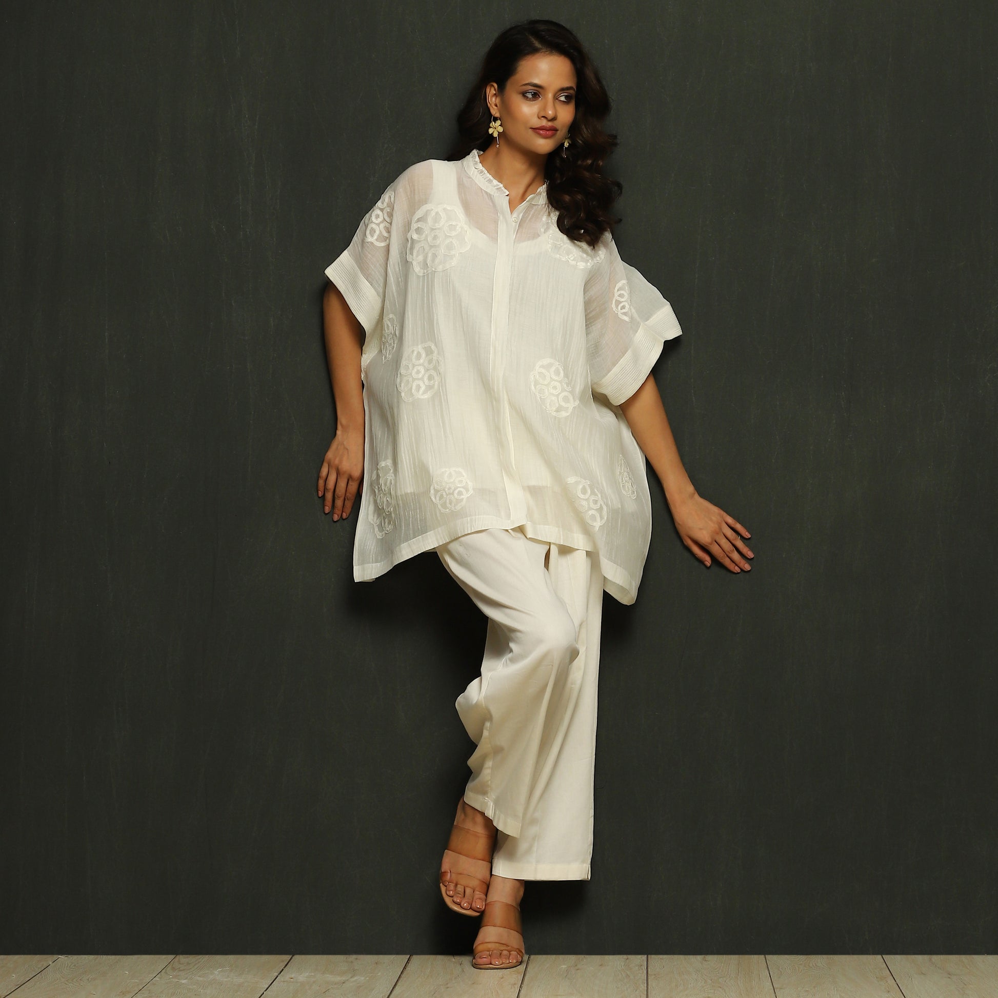 White Embroidered Mul Chanderi Top