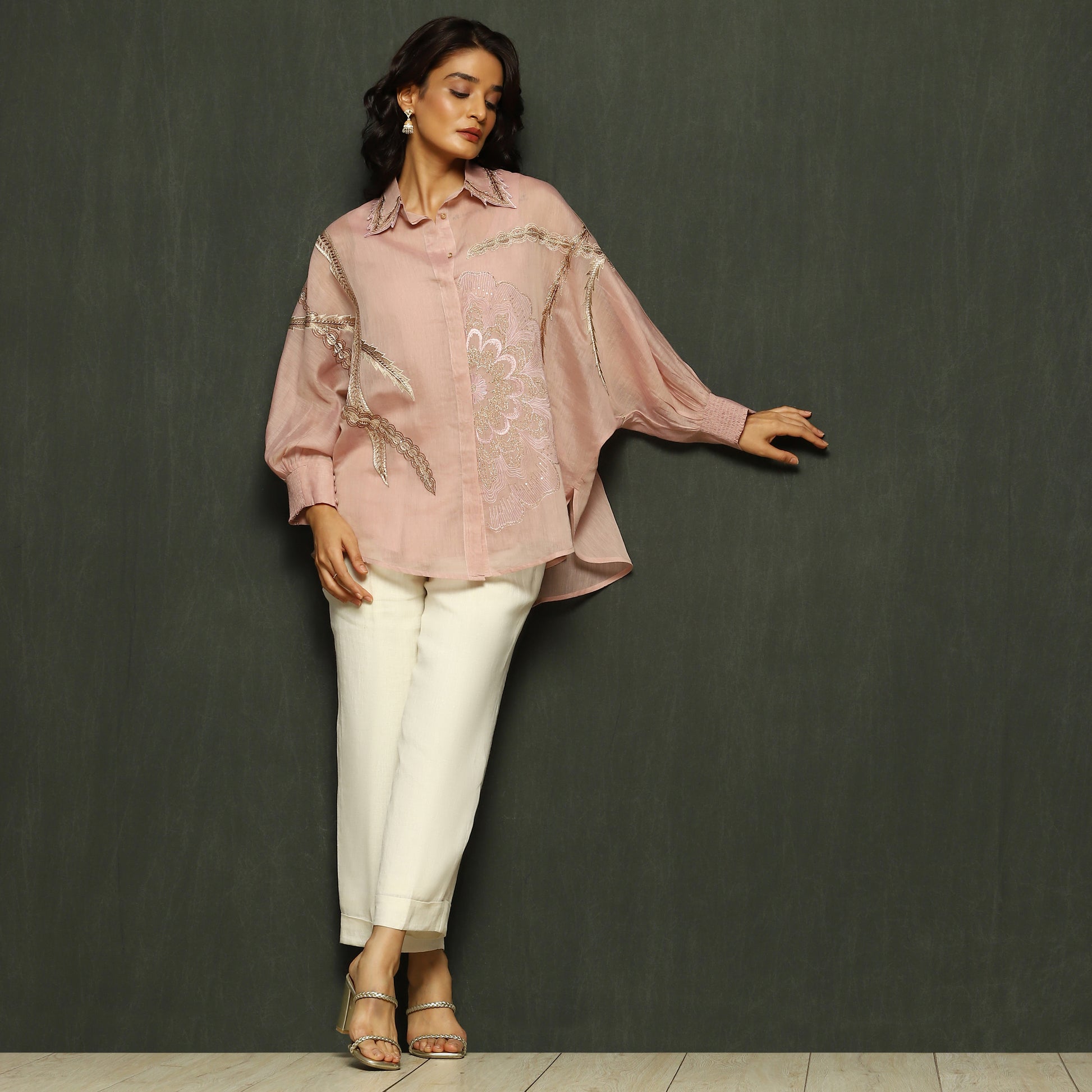 Pink Embroidered Mul Chanderi Top
