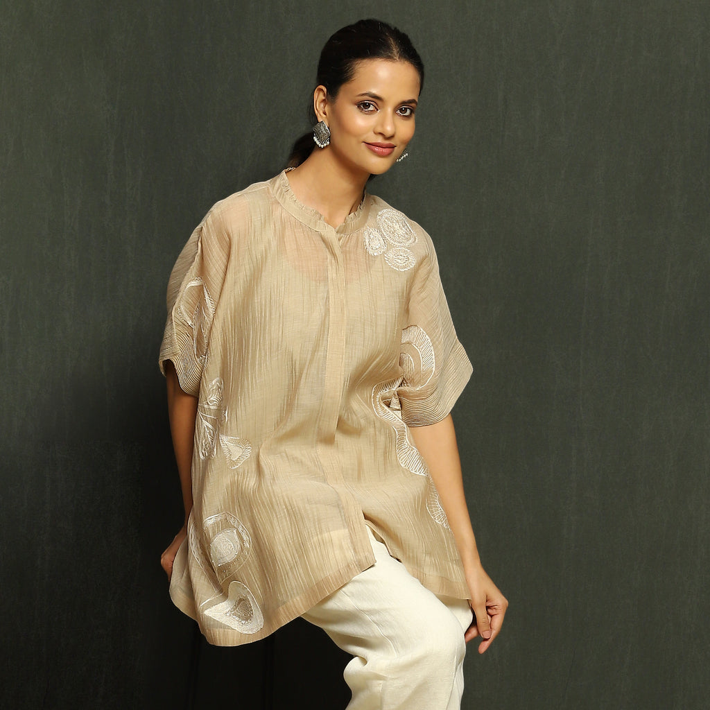 Ecru Embroidered Poncho Top