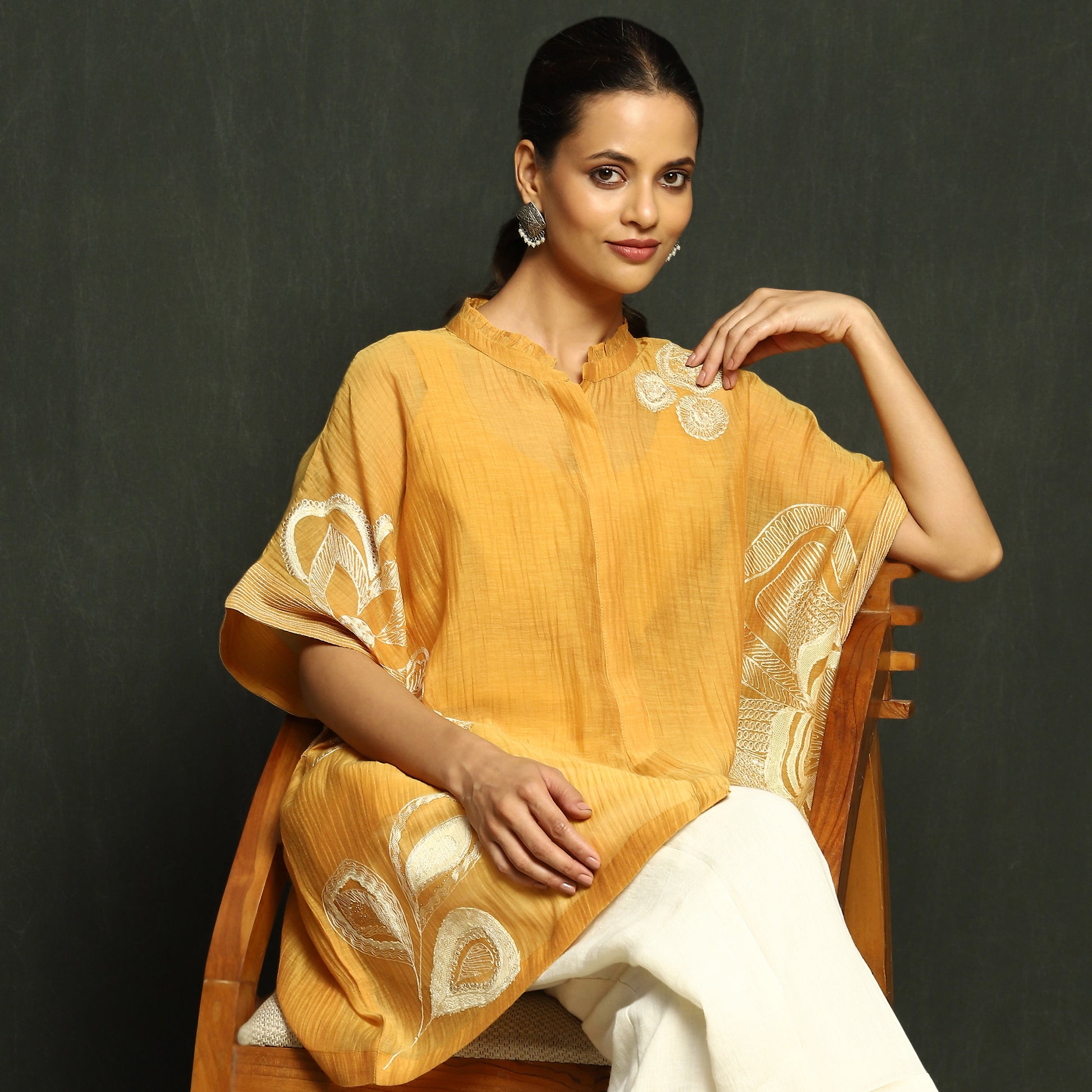 Marigold Embroidered Poncho Top