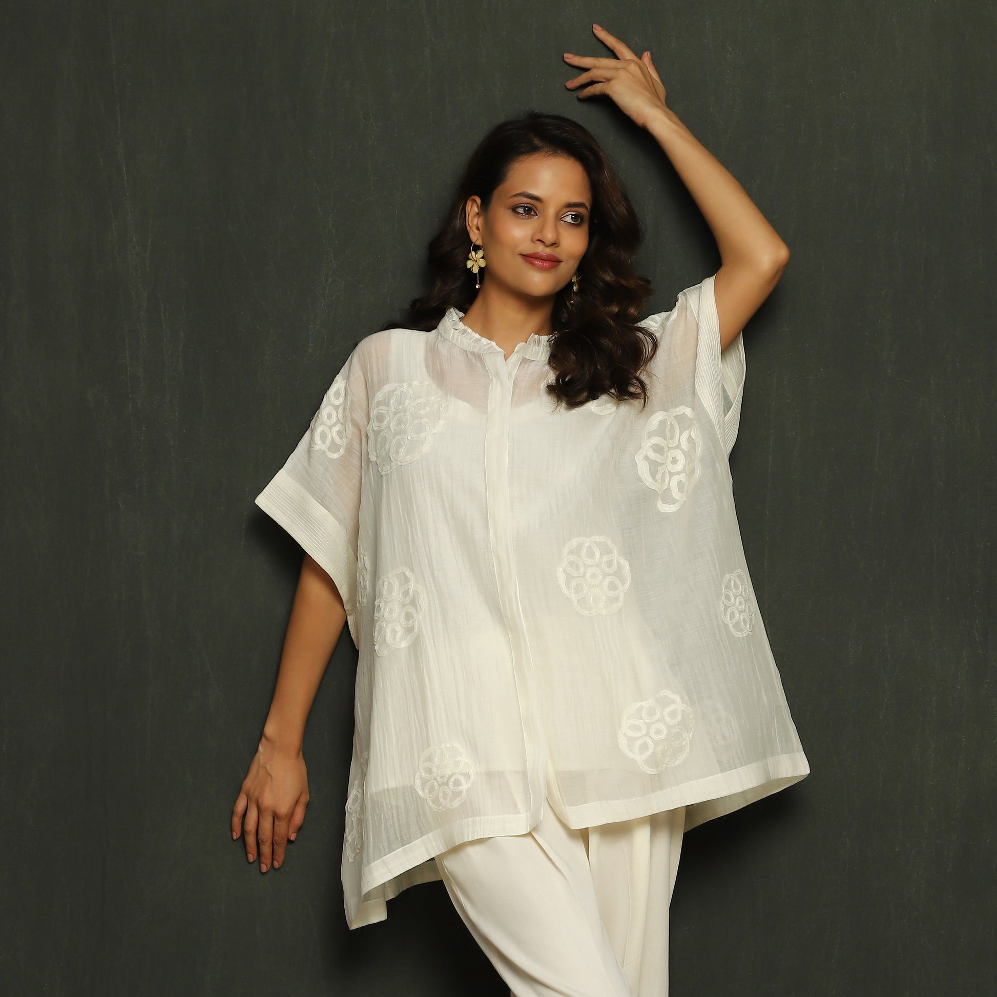 White Embroidered Mul Chanderi Top