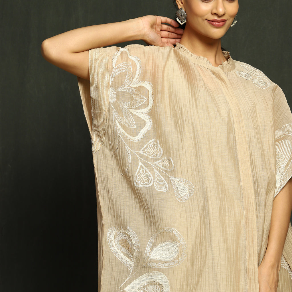 Ecru Embroidered Poncho Top