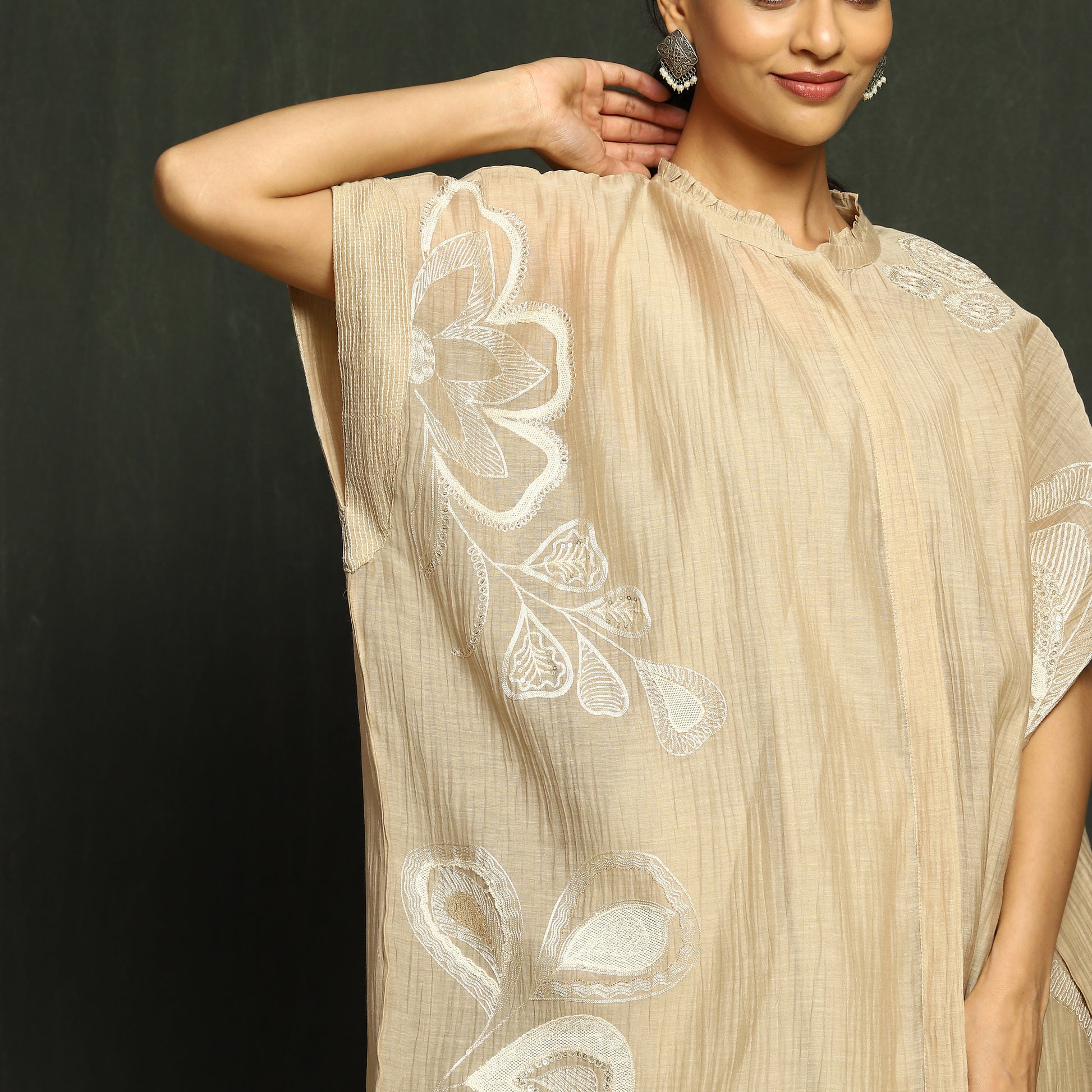 Ecru Embroidered Poncho Top