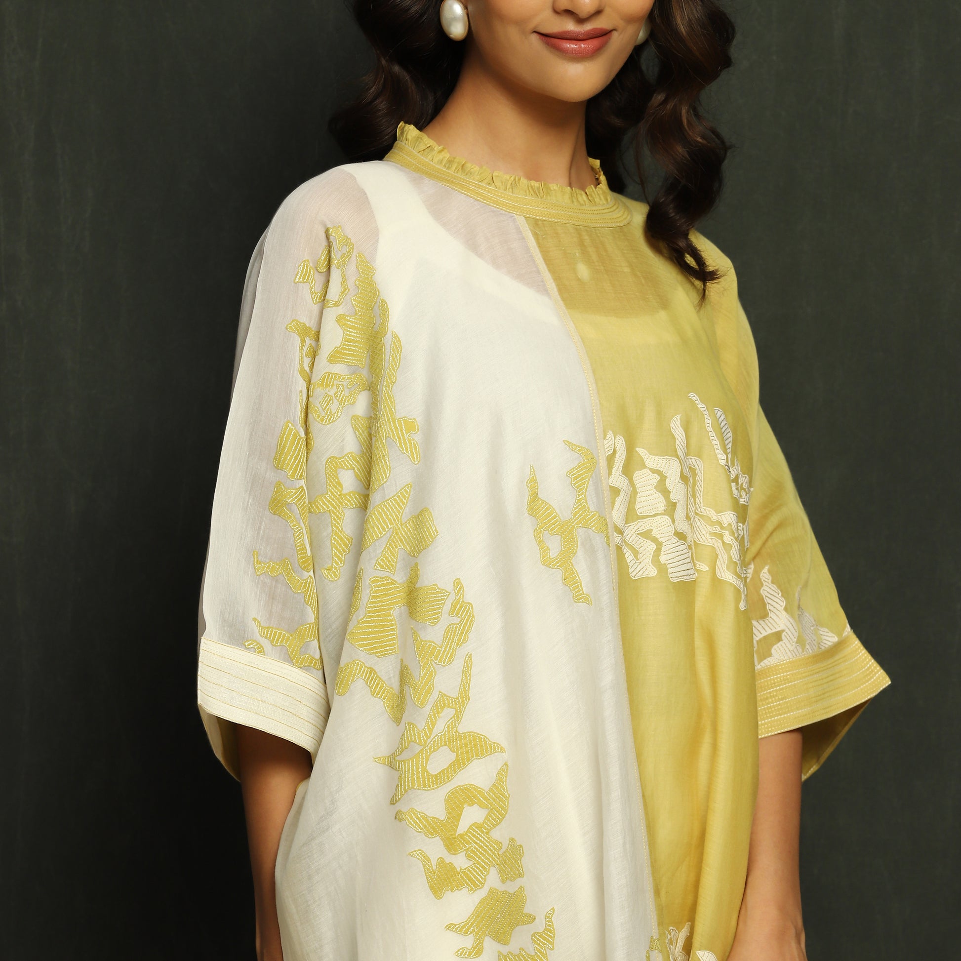 Dual-Tone Lemon & Ivory Embroidered Tunic