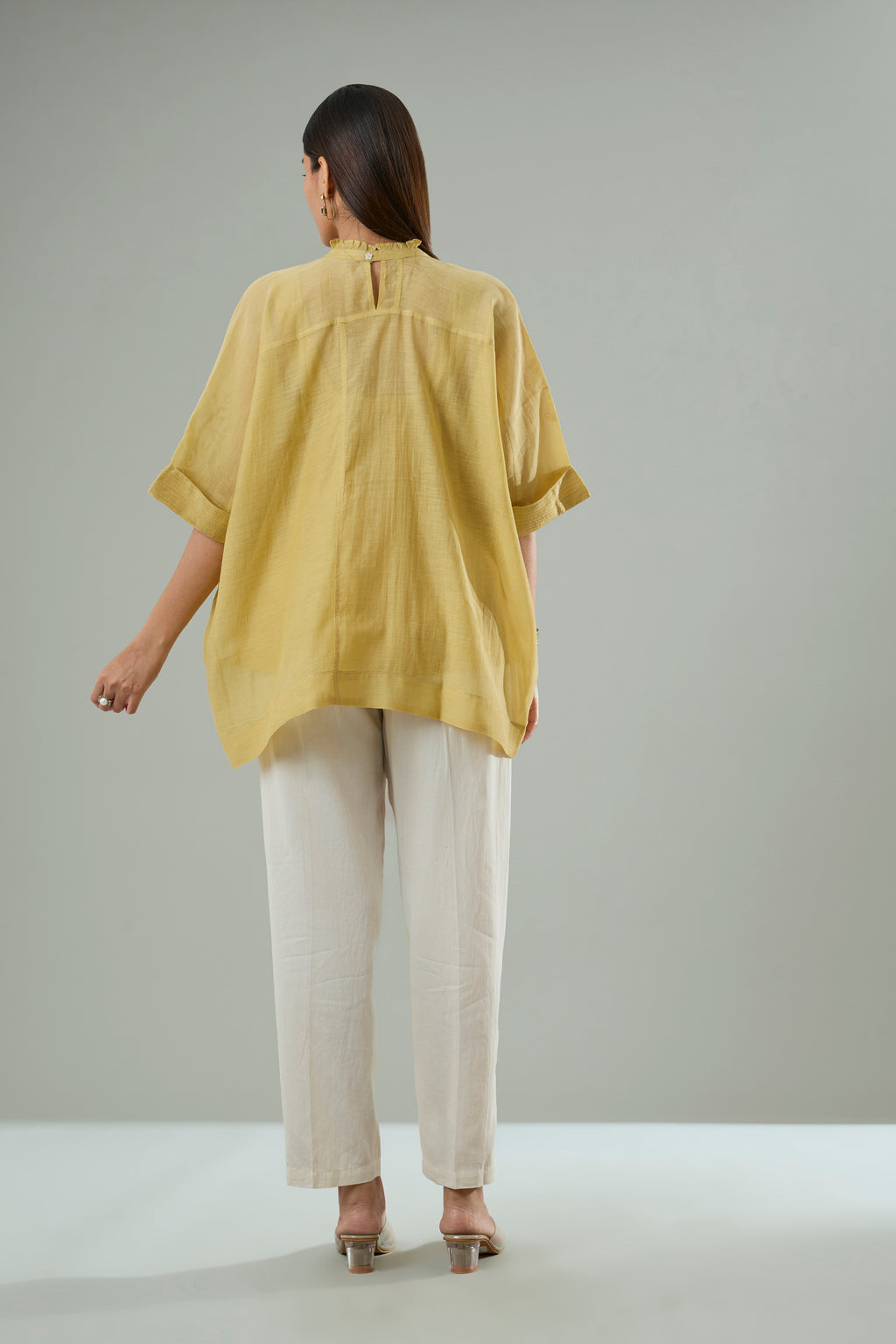 Mustard Mul Chanderi Bird Appliqué Top