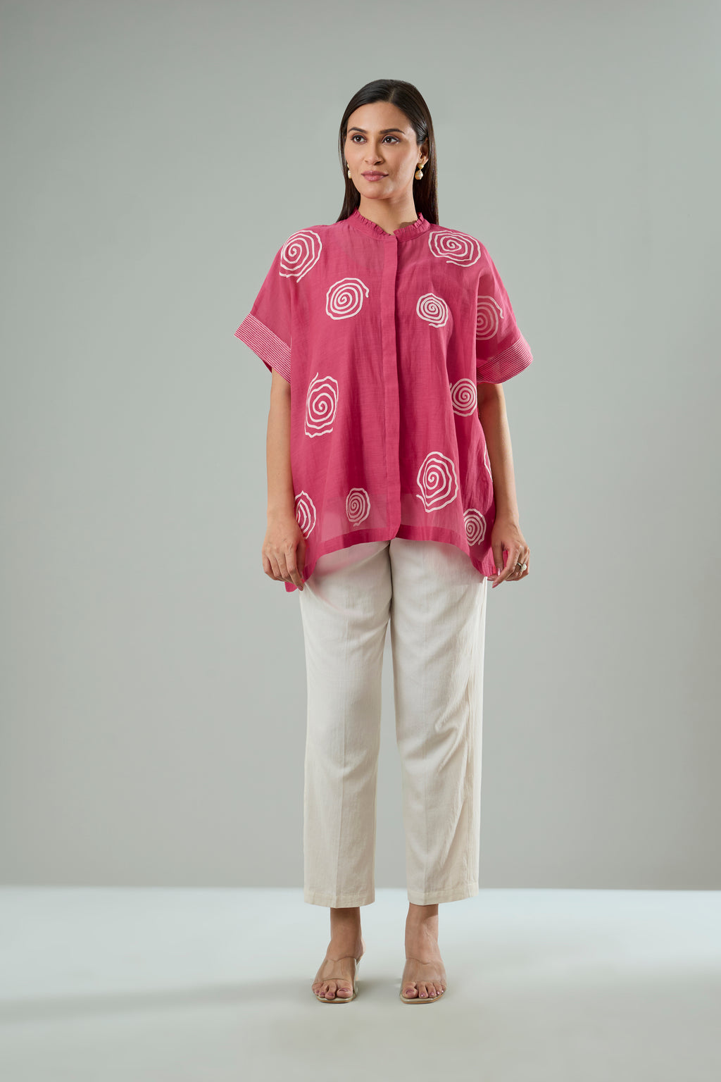 Coral Mul Chanderi Abstract Appliqué Top
