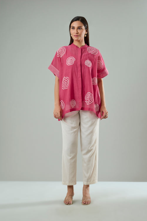 Coral Mul Chanderi Abstract Appliqué Top