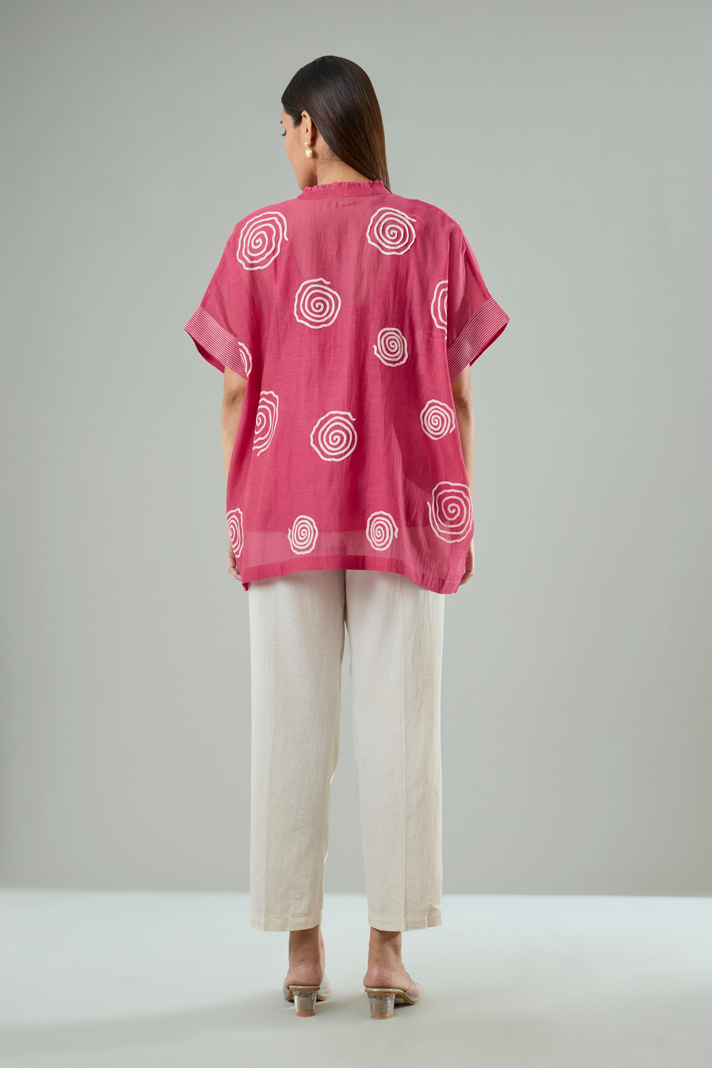 Coral Mul Chanderi Abstract Appliqué Top