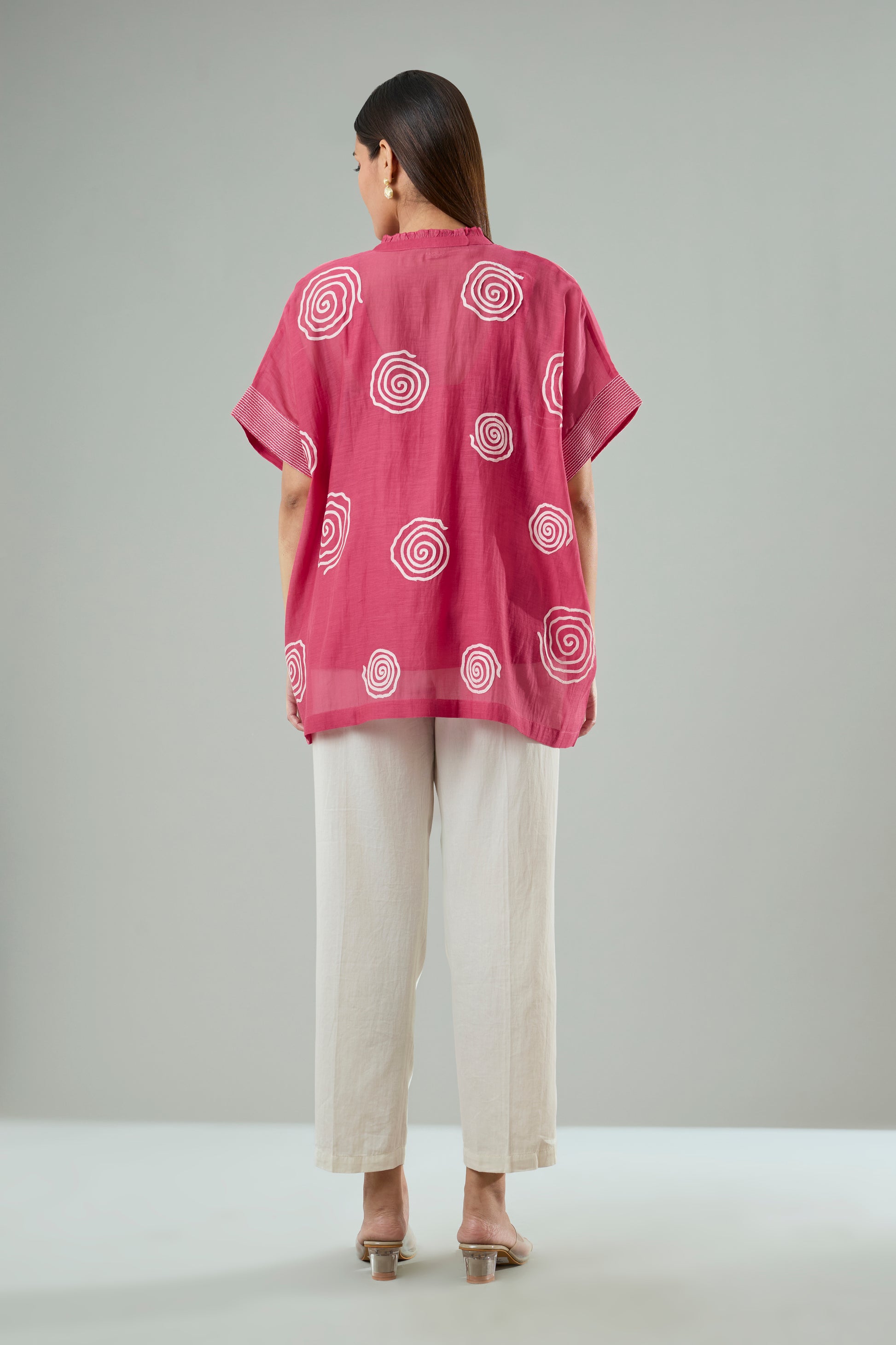 Coral Mul Chanderi Abstract Appliqué Top