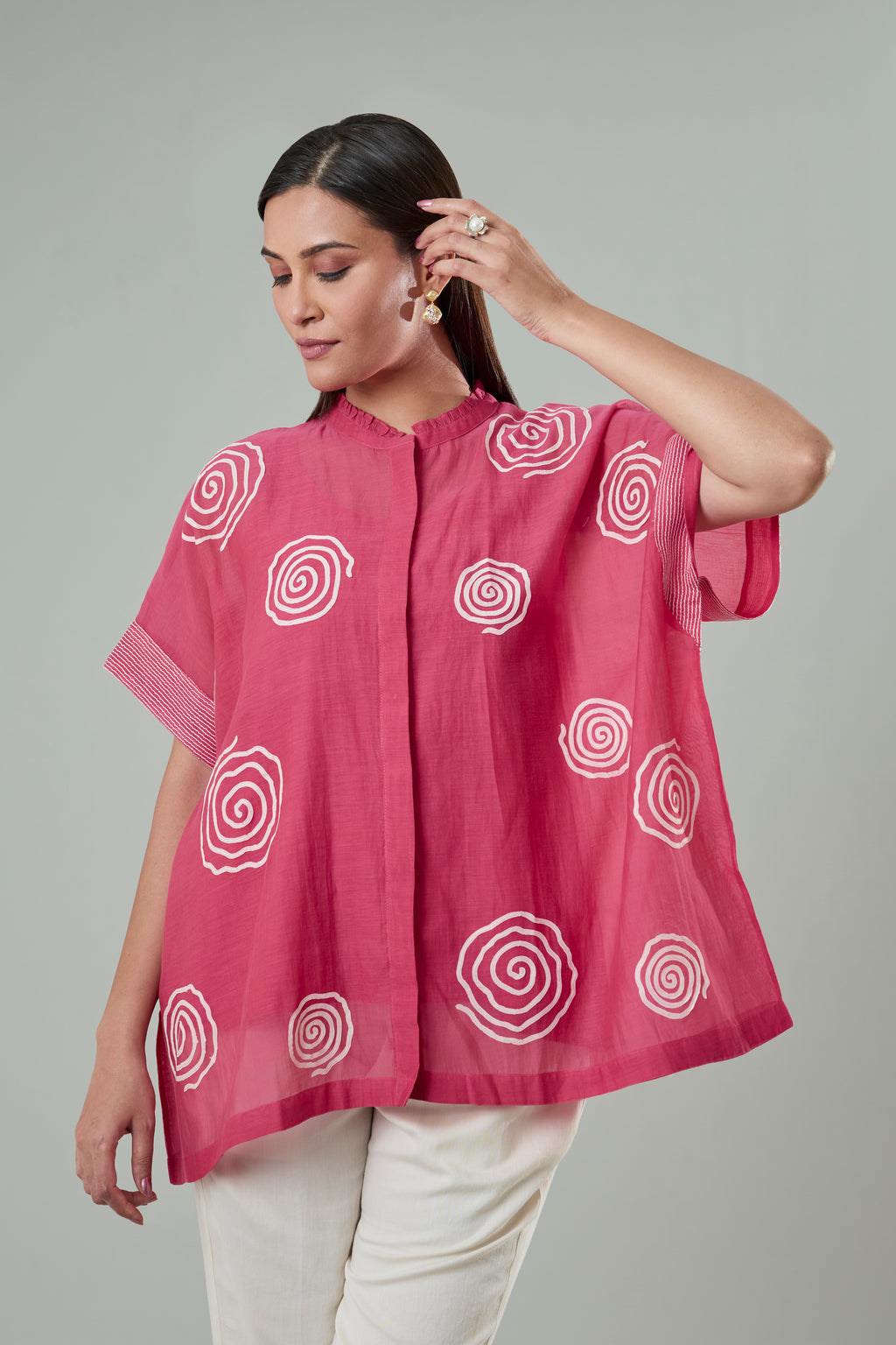 Coral Mul Chanderi Abstract Appliqué Top