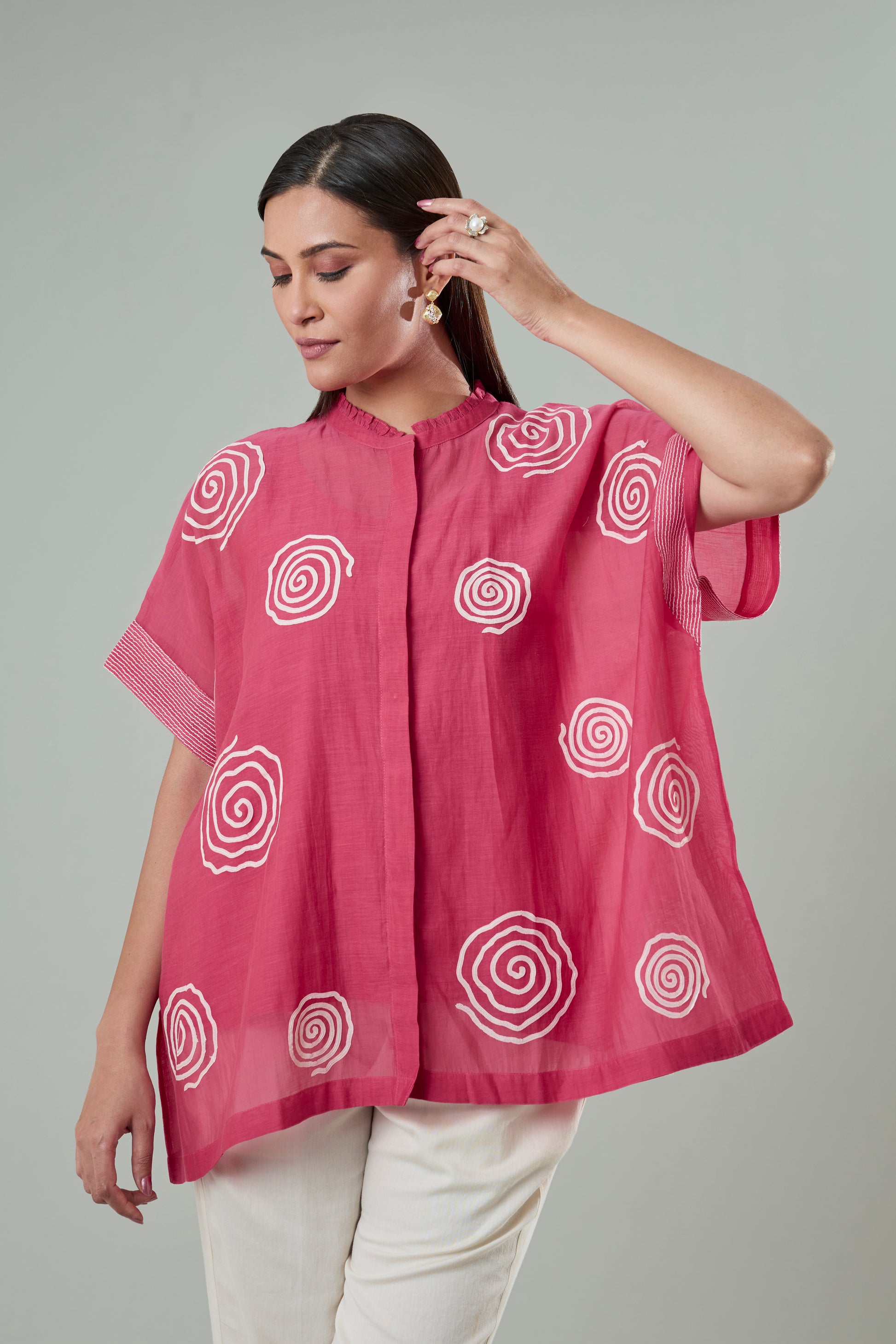 Coral Mul Chanderi Abstract Appliqué Top
