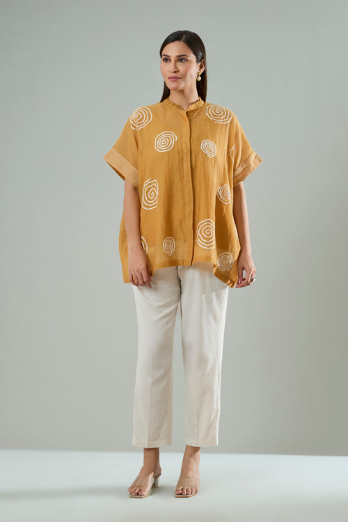 Apricot Mul Chanderi Abstract Appliqué Top