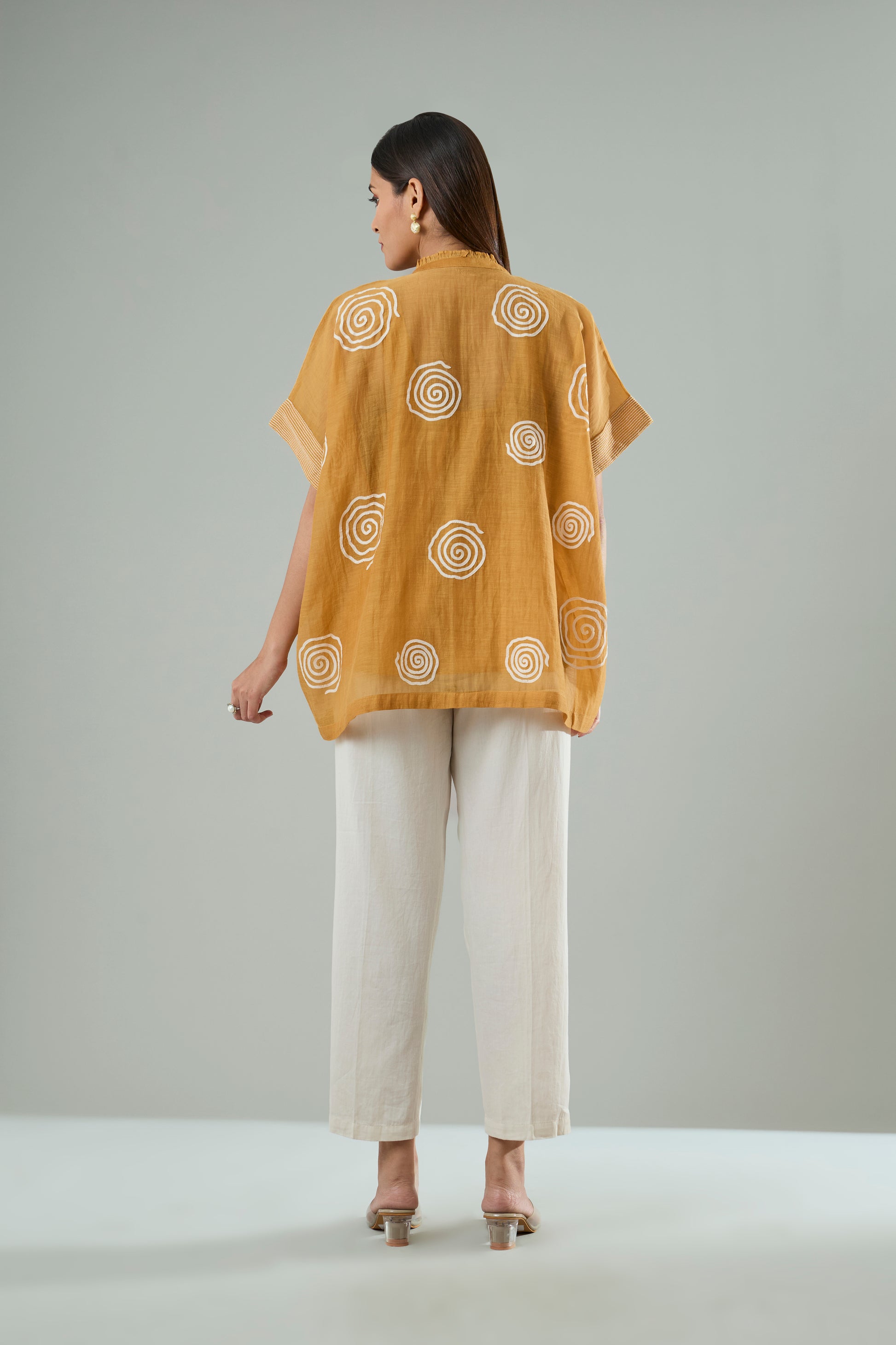 Apricot Mul Chanderi Abstract Appliqué Top