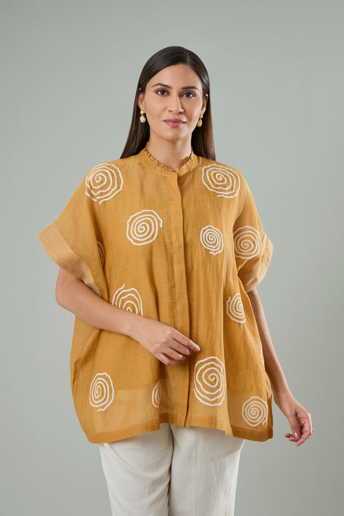 Apricot Mul Chanderi Abstract Appliqué Top