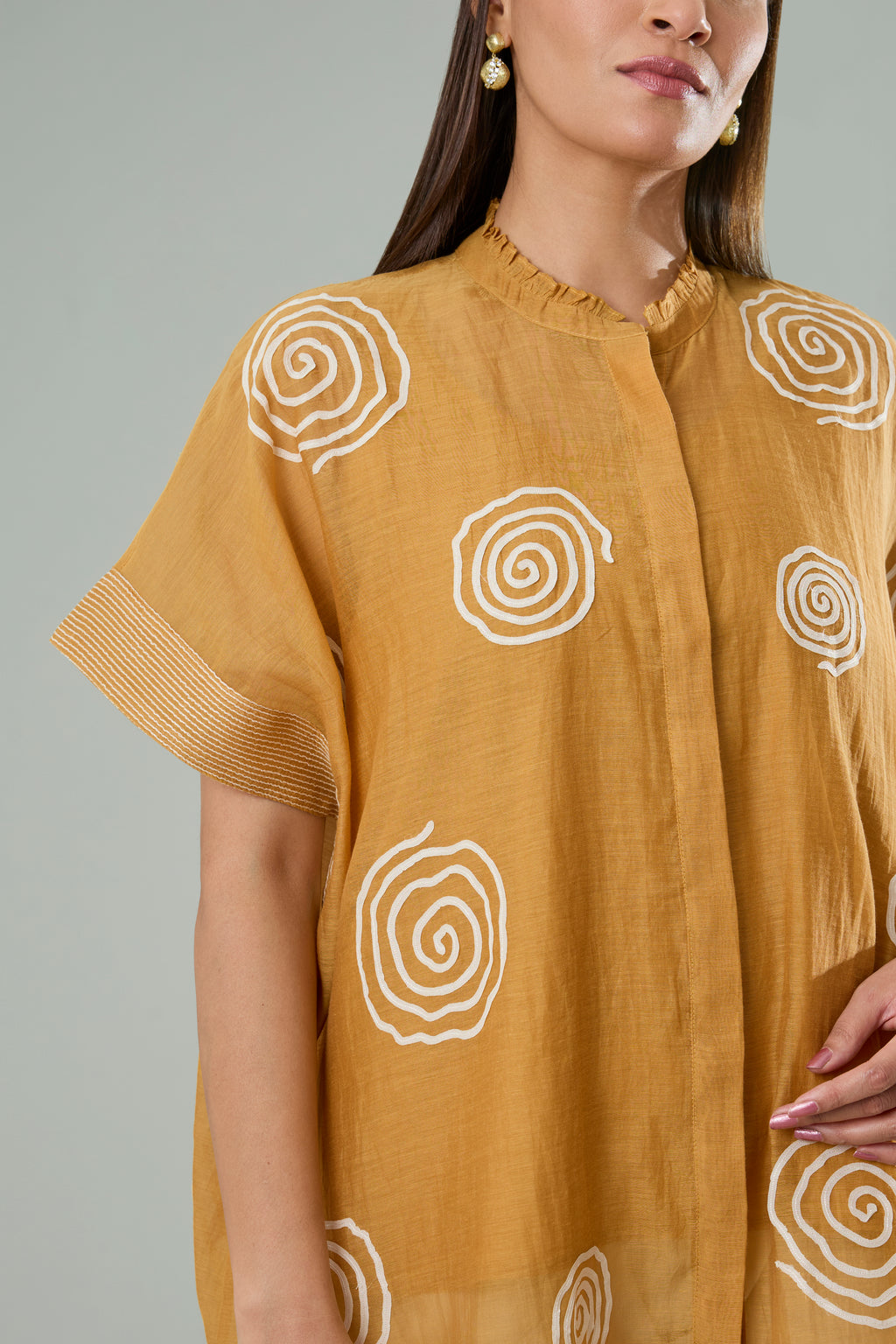 Apricot Mul Chanderi Abstract Appliqué Top