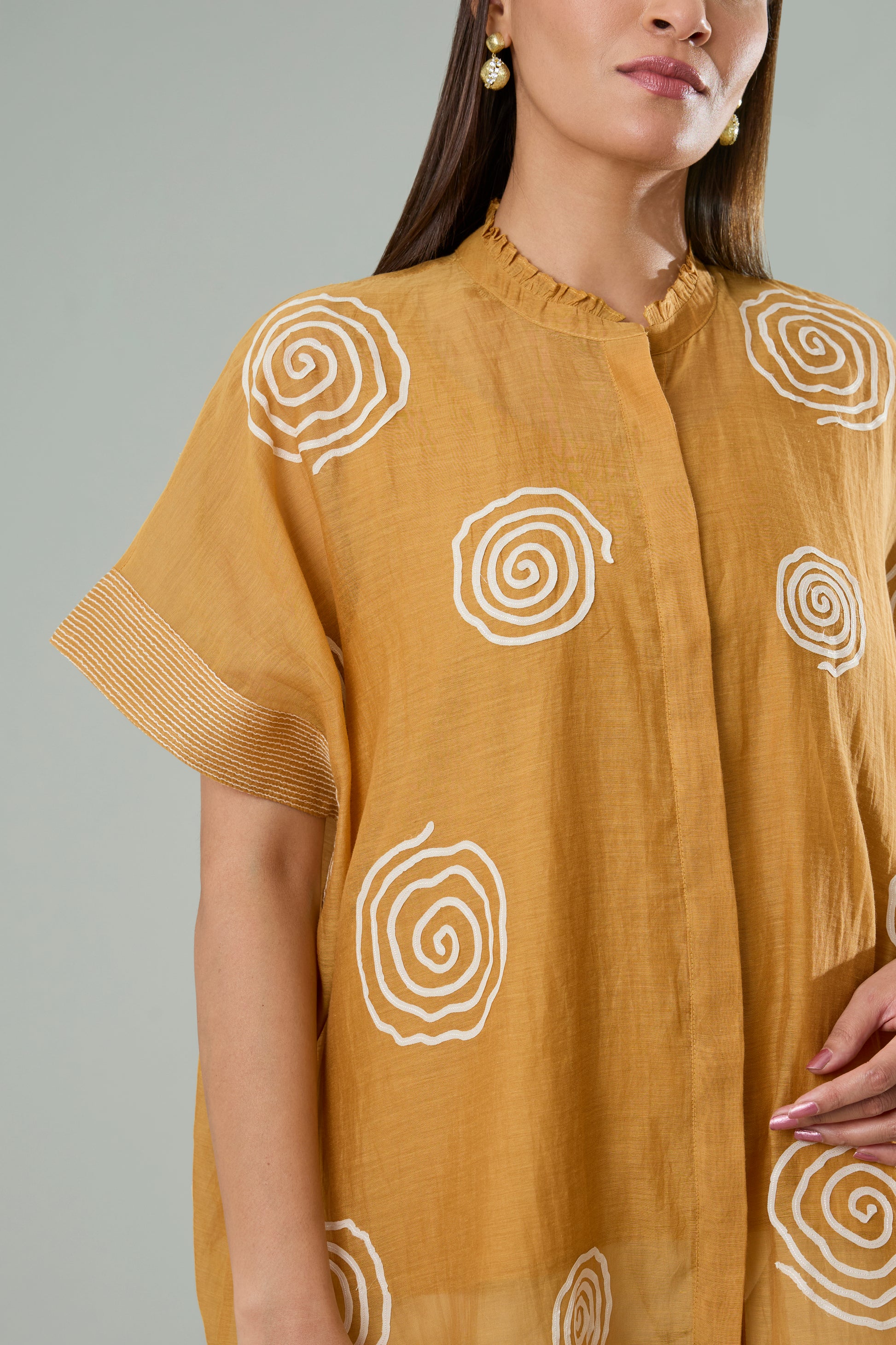 Apricot Mul Chanderi Abstract Appliqué Top